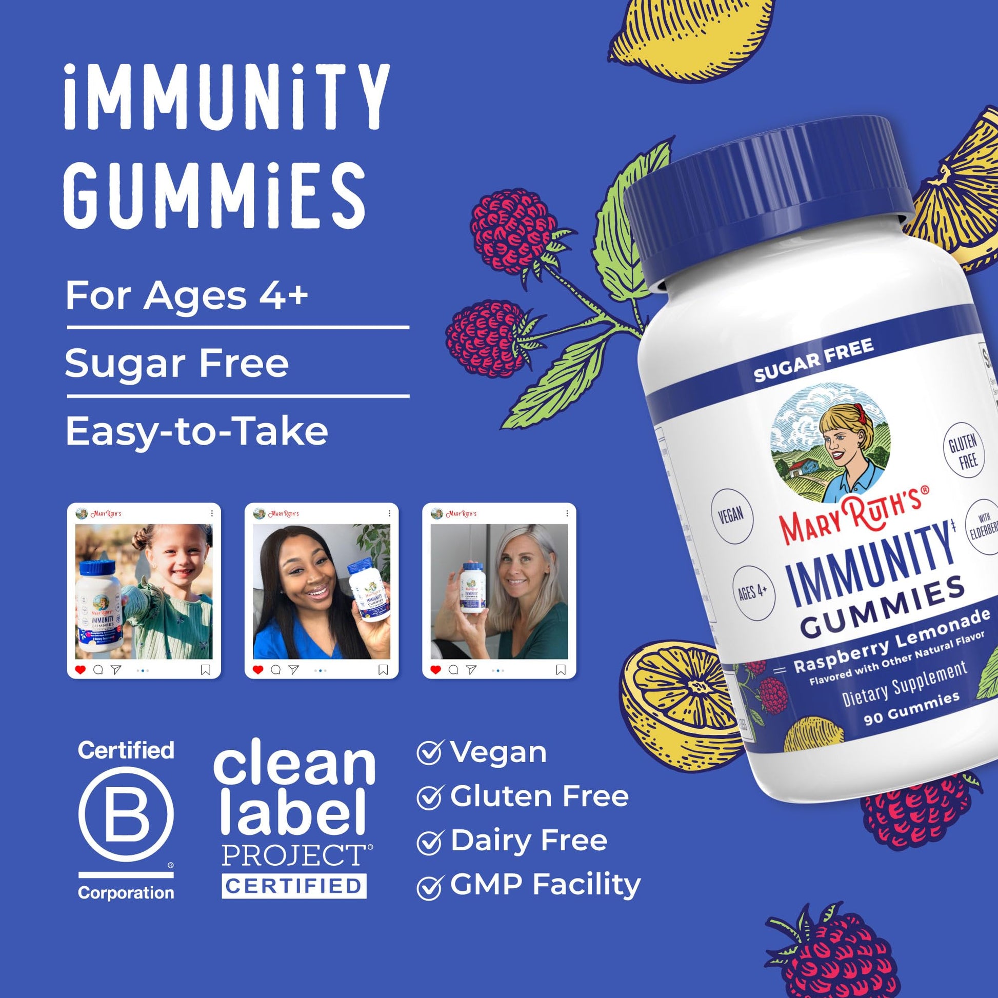 MaryRuth Organics Sugar Free Immunity Gummies | Powerful Blend | Elderberry Vitamin C & Zinc | Vitamin D3 & Echinacea | Immune Support Supplement | Gummies for Kids & Adults | Vegan | Non GMO | 90ct MARYRUTH'SUS supplements