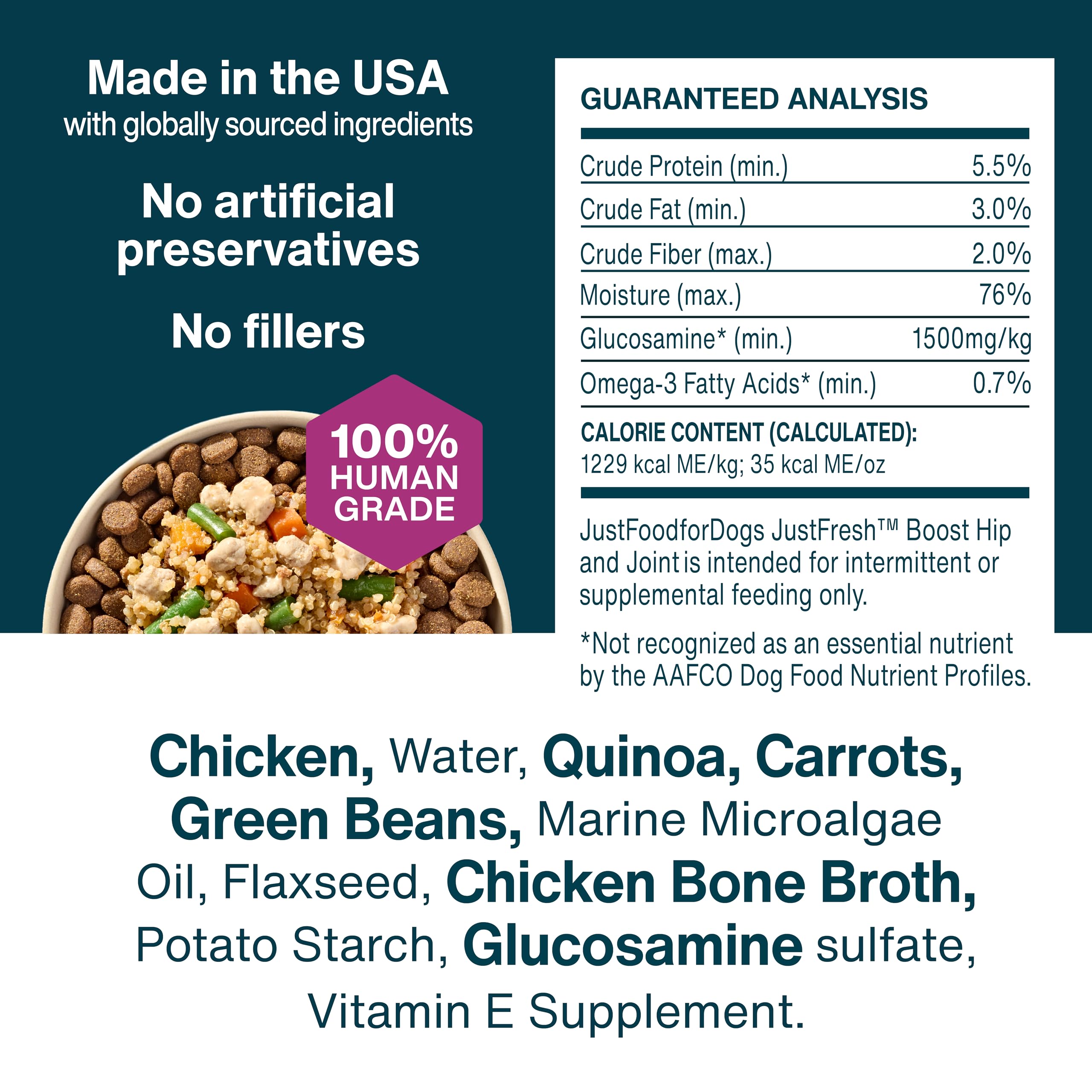 JustFoodForDogs JustFresh Boosts Hip & Joint Support Dog Food Toppers with Glucosamine to Support Hip Mobility & Joint Flexibility, Human-Grade Fresh Pet Meal Booster, 8 oz Pouches - 8 Pack JustFoodForDogsAu supplements