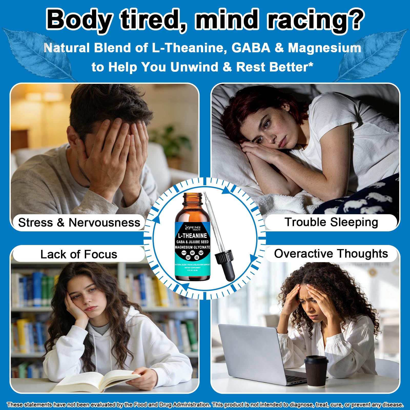 L Theanine Liquid Drops - Double Strength L-Theanine 200mg for Adults & Kids, Fast Absorption Gaba L-Theanine Supplements w. Magnesium & Jujube Seed for Nerve & Sleep, Relaxation & Mood Support丨Vegan AMENQ hHEALTHAu supplements