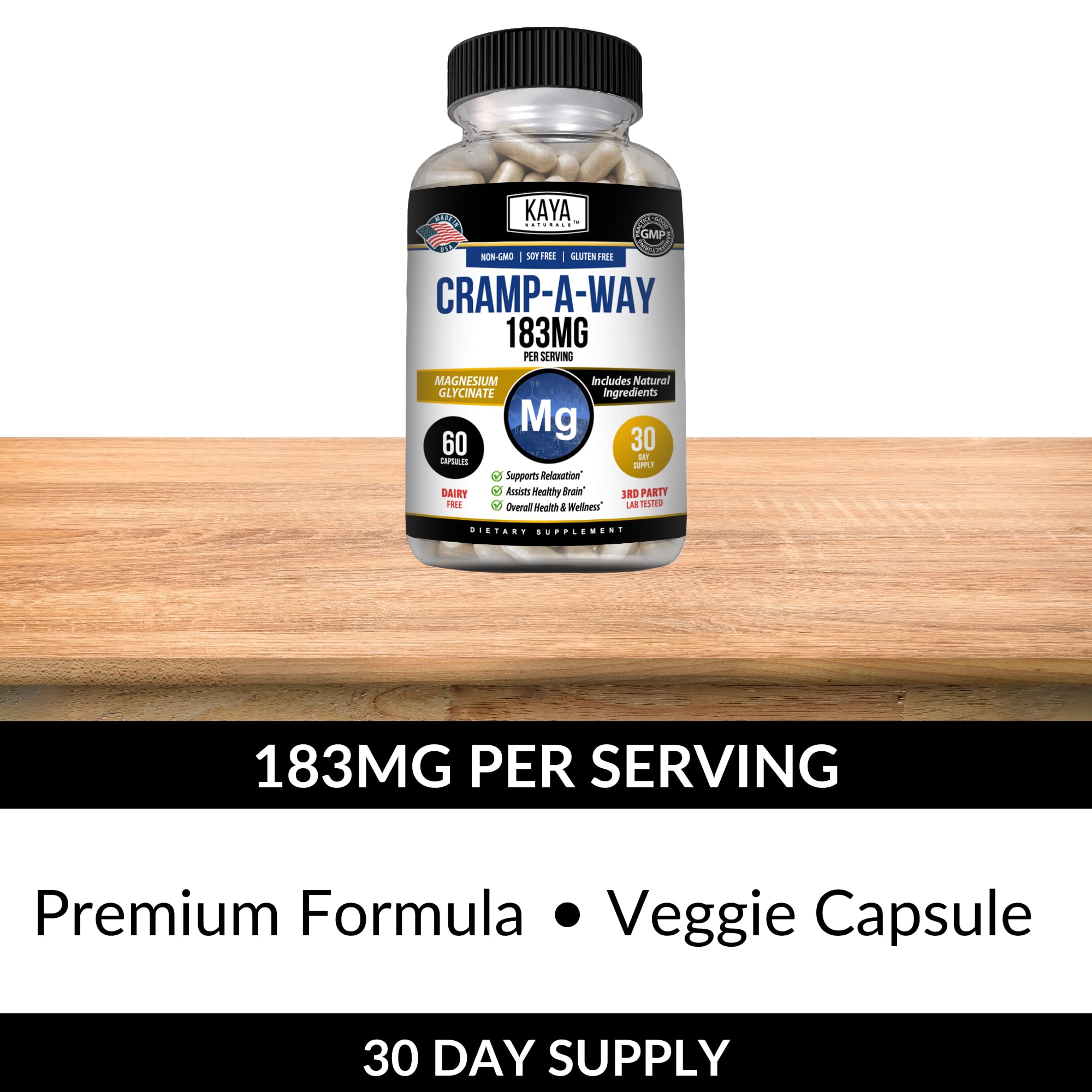 Kaya Naturals Cramp-A-Way Magnesium Glycinate 183mg (60 Count (Pack of 1) Kaya NaturalsAu supplements
