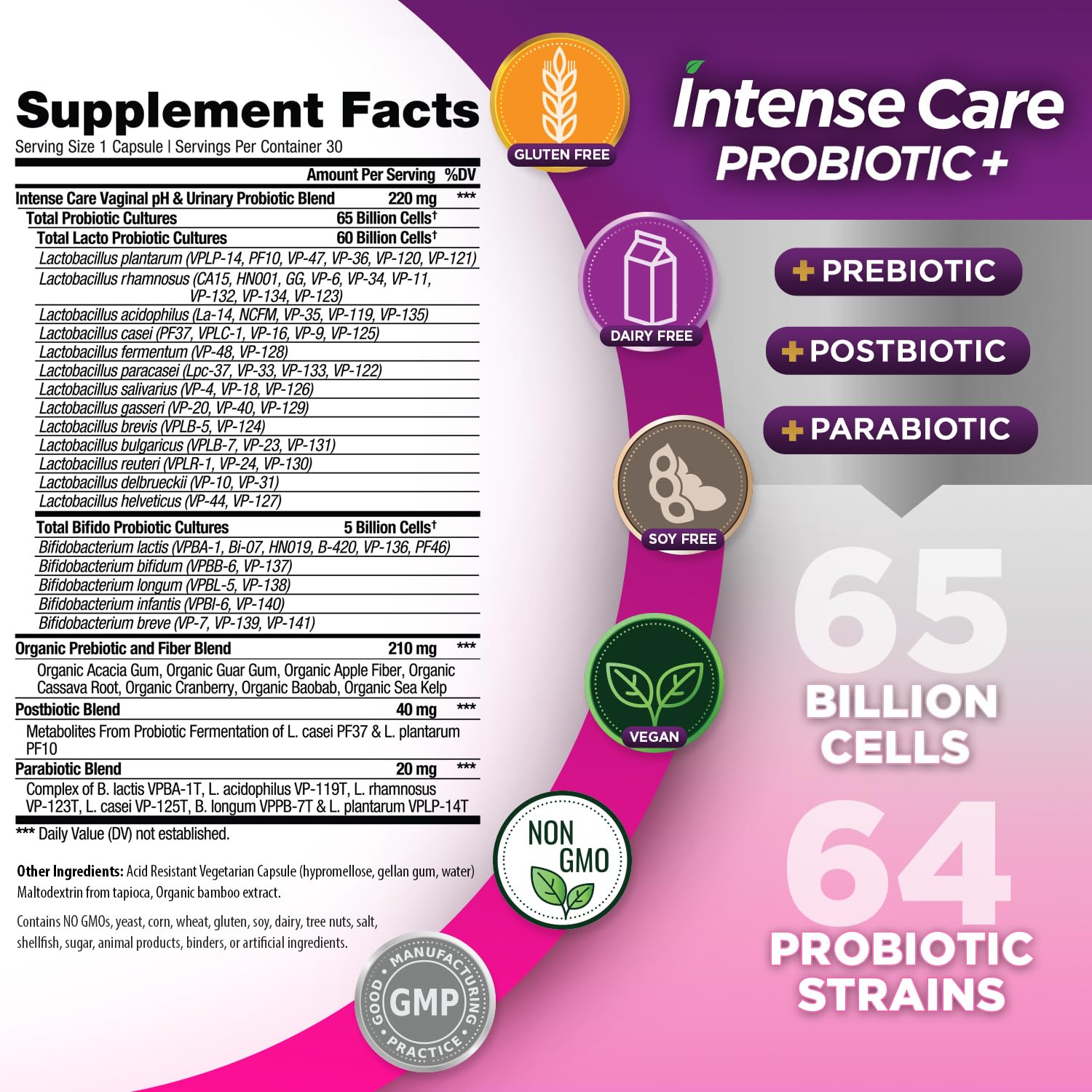 Vital Planet - Intense Care Vaginal pH & Urinary Probiotics for Women Plus Organic Prebiotics, Postbiotics, and Parabiotics, 65 Billion CFU and 64 Strains, Immune and Digestive Health 30 ct Vital PlanetAu supplements