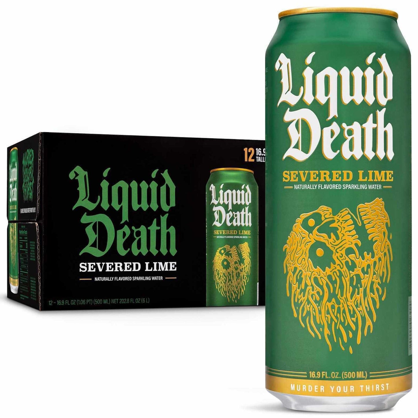 Liquid Death Flavored Sparkling Water with Agave, Severed Lime, 16.9 oz Tallboys (12-Pack) Liquid DeathUS supplements