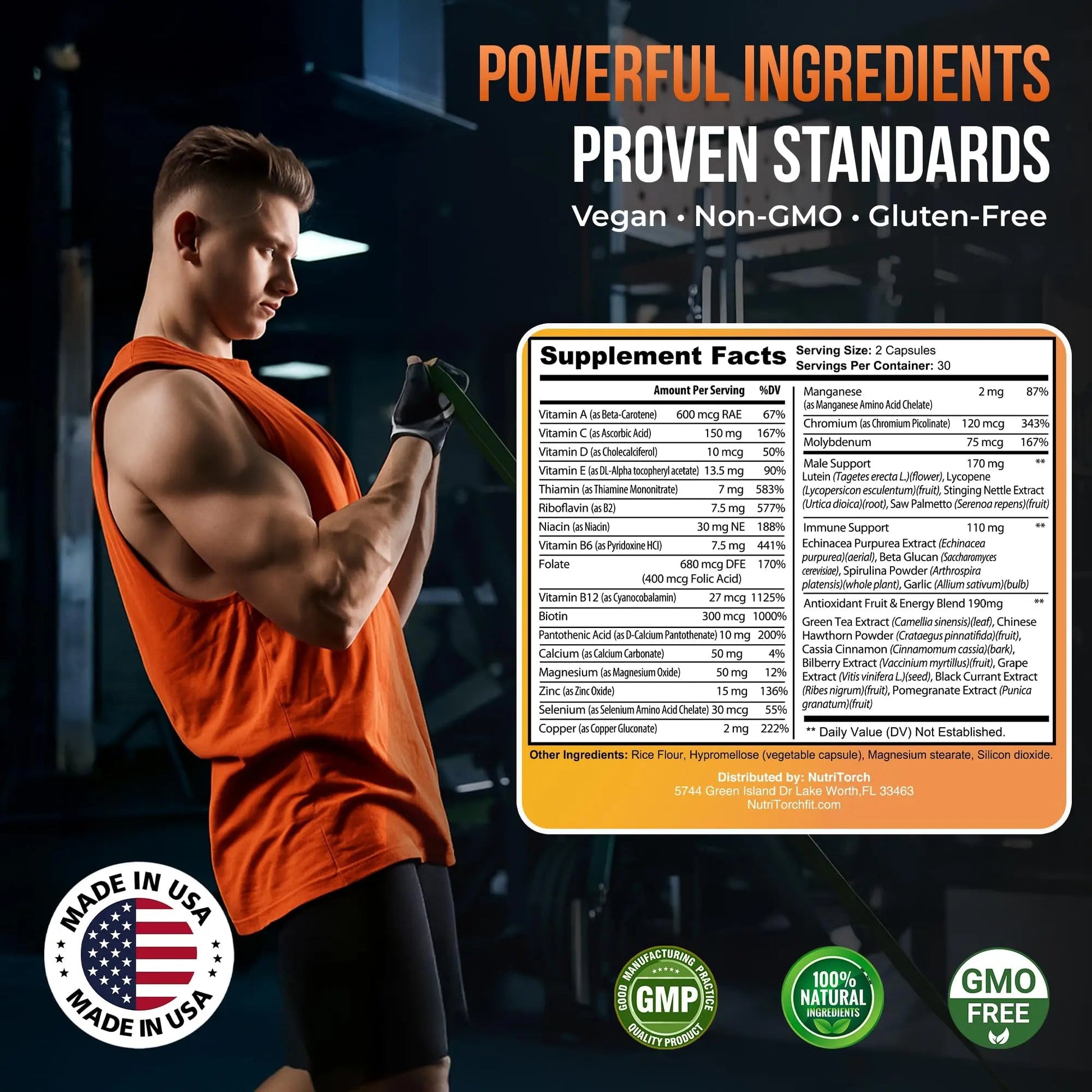 NutriTorch Multivitamin for Men – Adult Dietary Supplement with Vitamins A, C & D, Minerals & Antioxidants for Immune Support, Increased Energy NutriTorchAu supplements