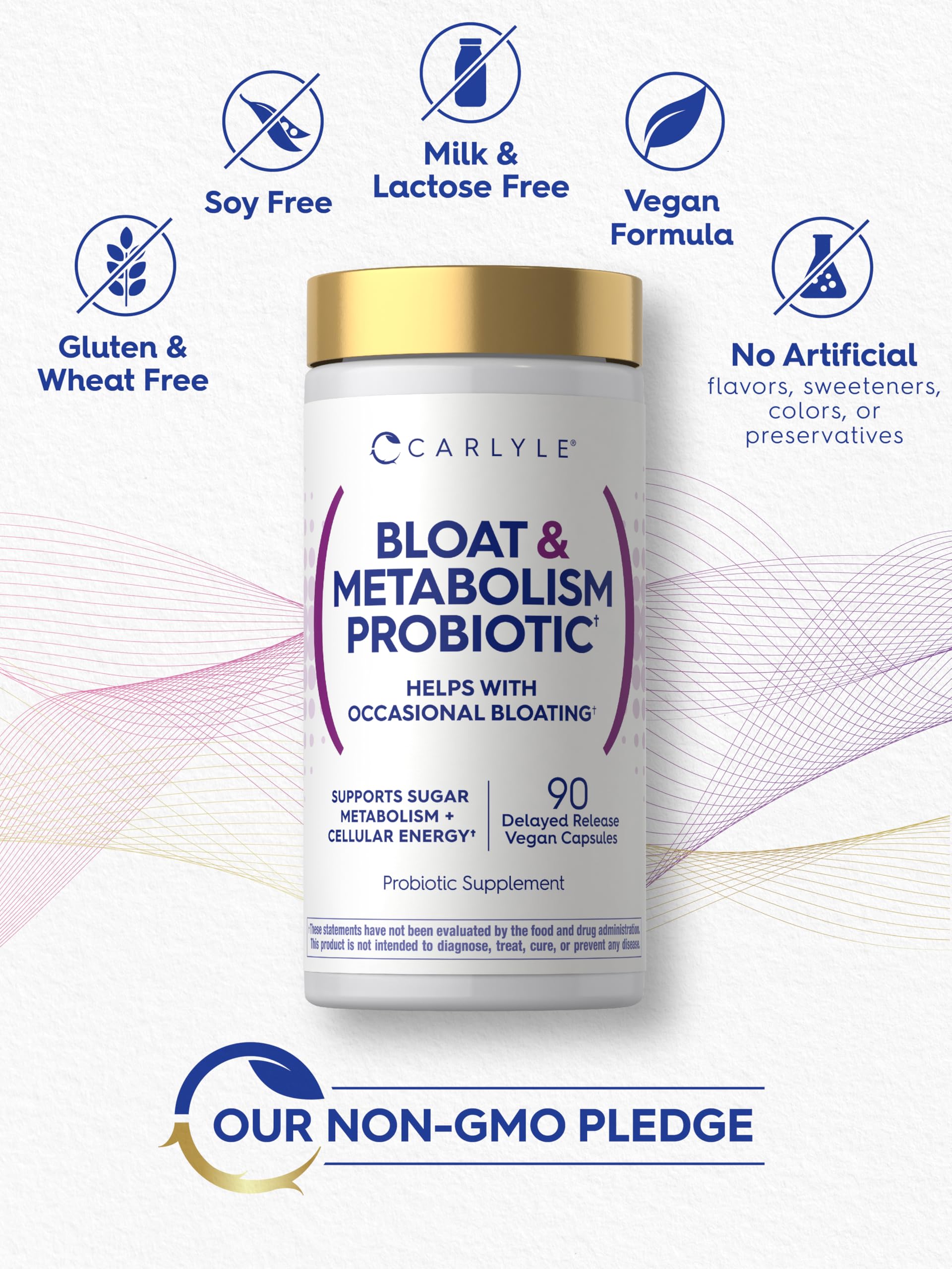 Carlyle Bloat and Metabolism Probiotic | 90 Capsules | Bloating Relief Formula | Sugar & Cellular Energy Support | for Women and Men | Vegan, Non-GMO, Gluten Free CarlyleAu supplements