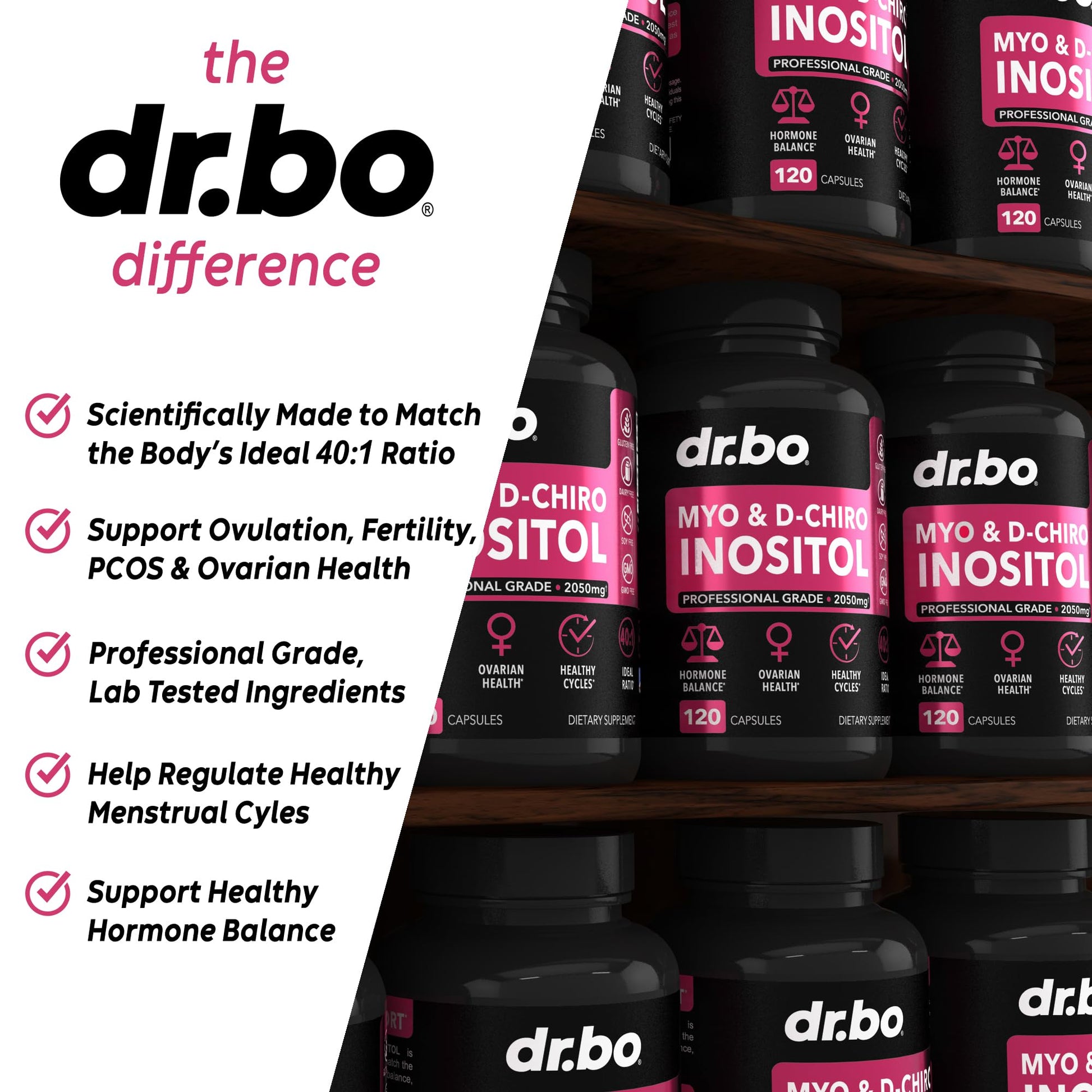 Myo-Inositol & D-Chiro Inositol Supplement Capsules - 40:1 Ratio Hormone Balance DR. BOUS supplements