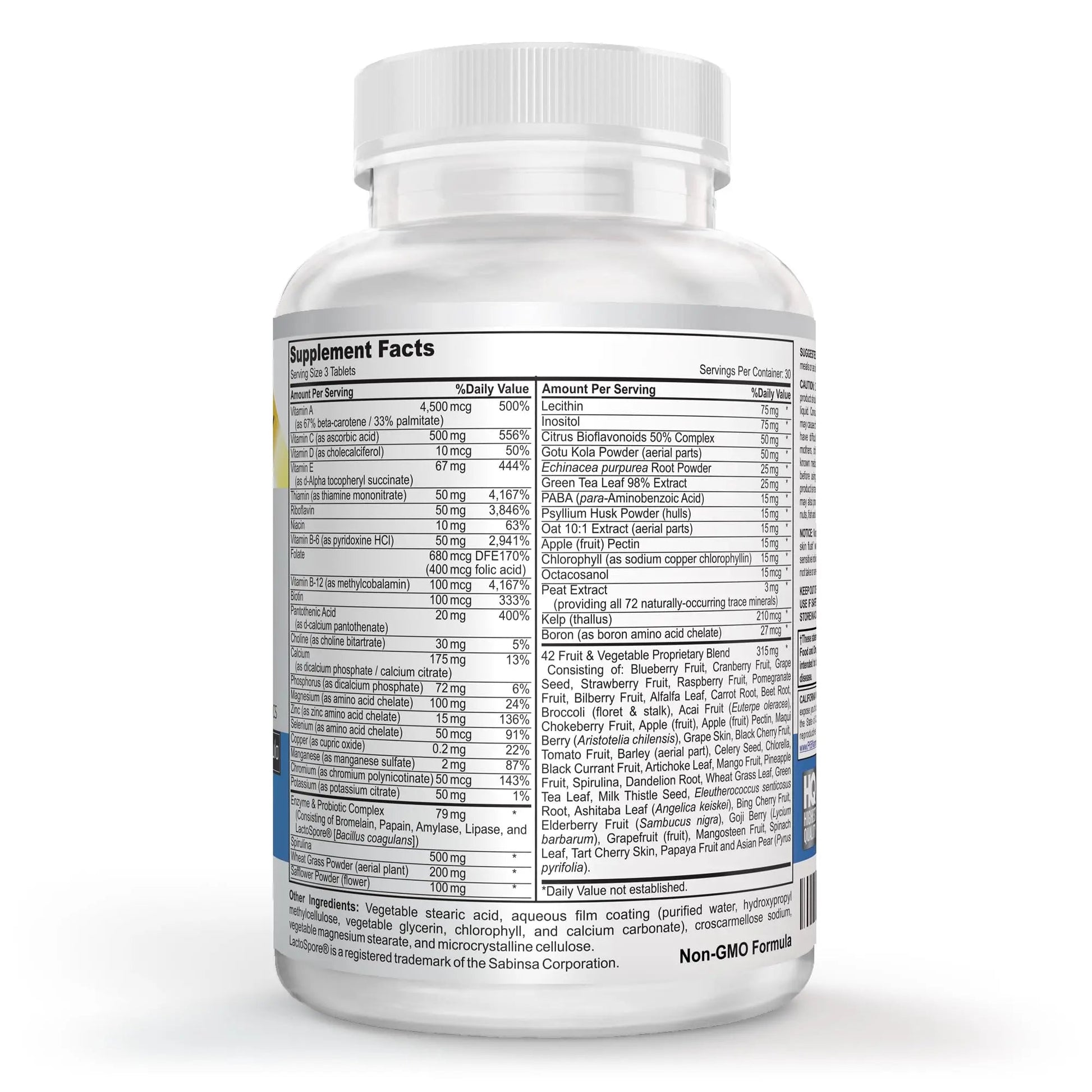 Vegan Whole Food Multivitamin & Mineral - Vitamins A B1 B2 B6 B12 C D3 E & 110 Super Foods, Herbs, Greens & Reds Vitalité Now!Au supplements