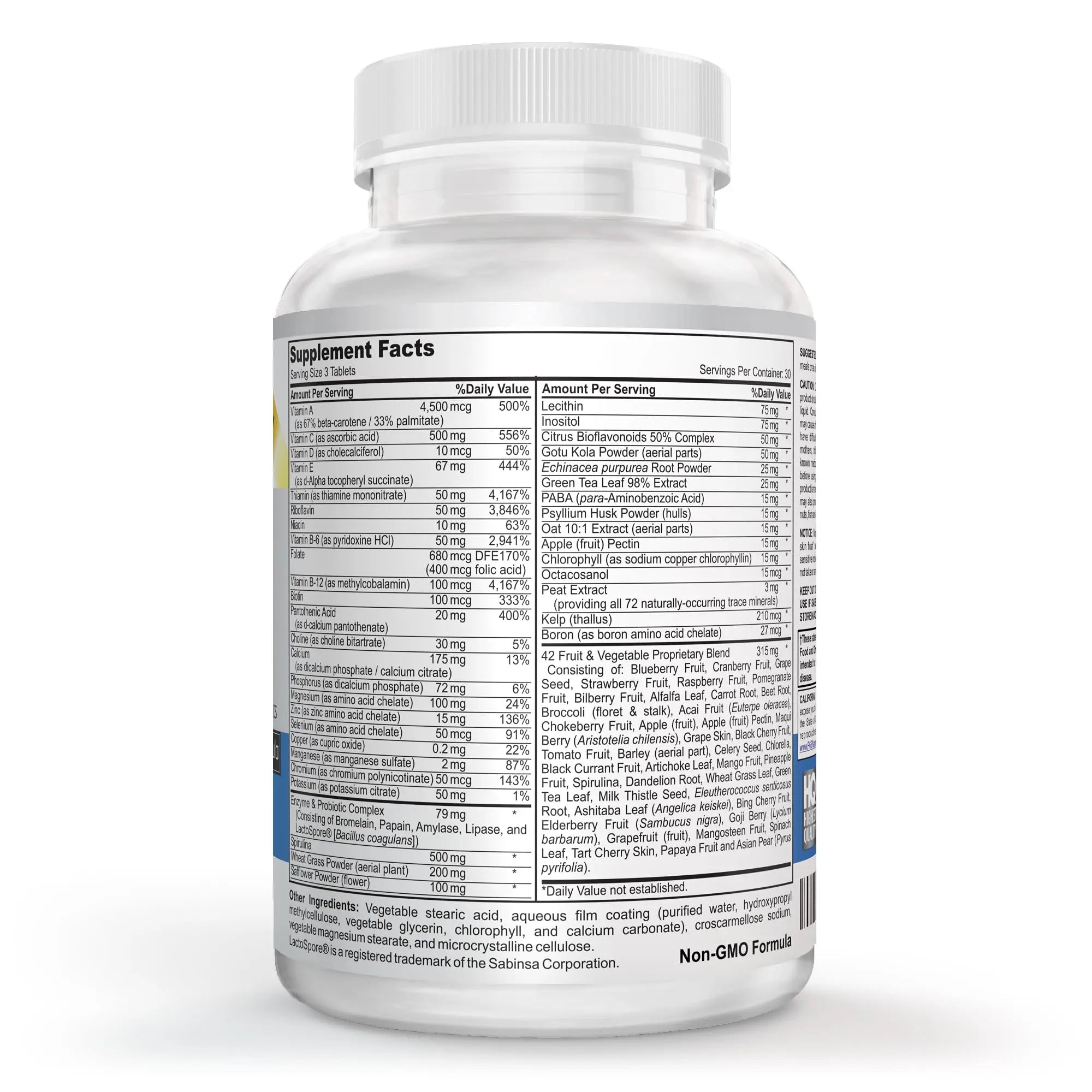 Vegan Whole Food Multivitamin & Mineral - Vitamins A B1 B2 B6 B12 C D3 E & 110 Super Foods, Herbs, Greens & Reds Vitalité Now!Au supplements