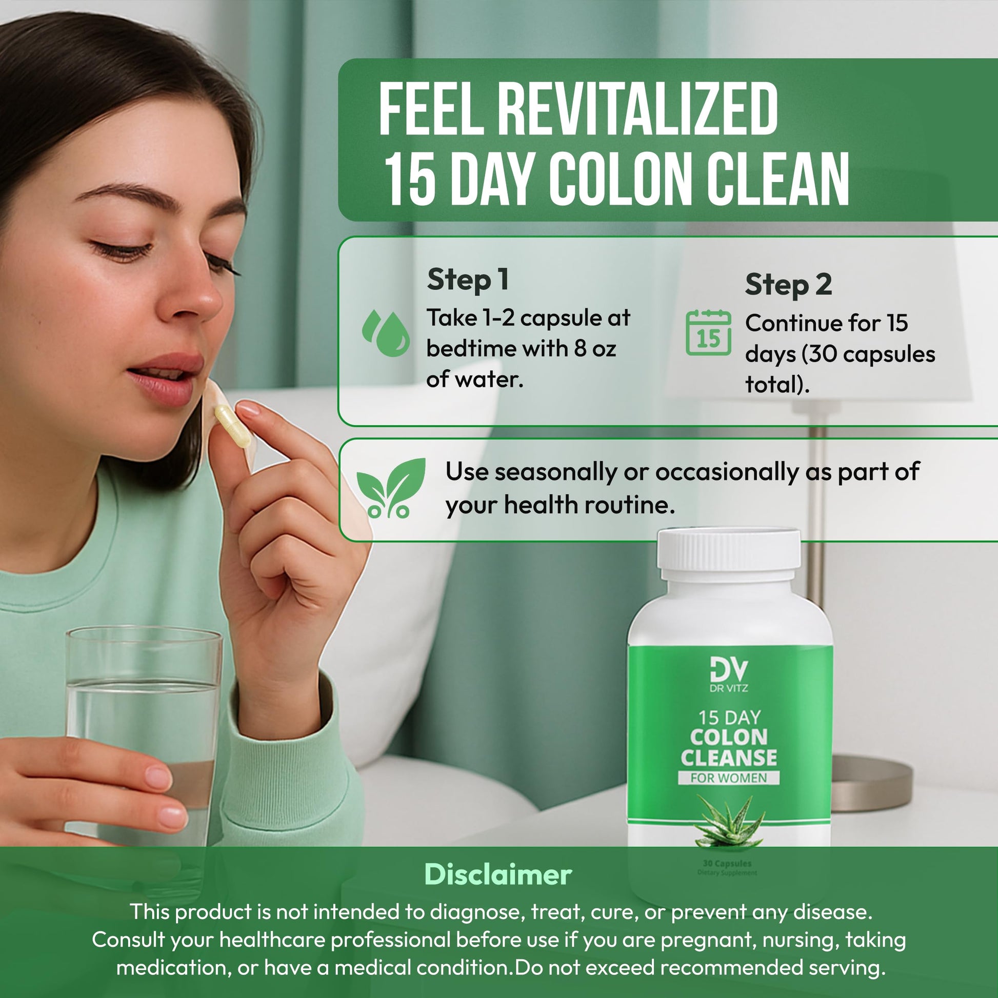 Dr Vitz 15 Day Colon Cleanse for Women – Natural Detox Pills with Herbs, Fiber & Probiotics – Bloating & Constipation Relief, Weight Loss & Gut Health Reset – 30 Capsules Dr VitzAu supplements