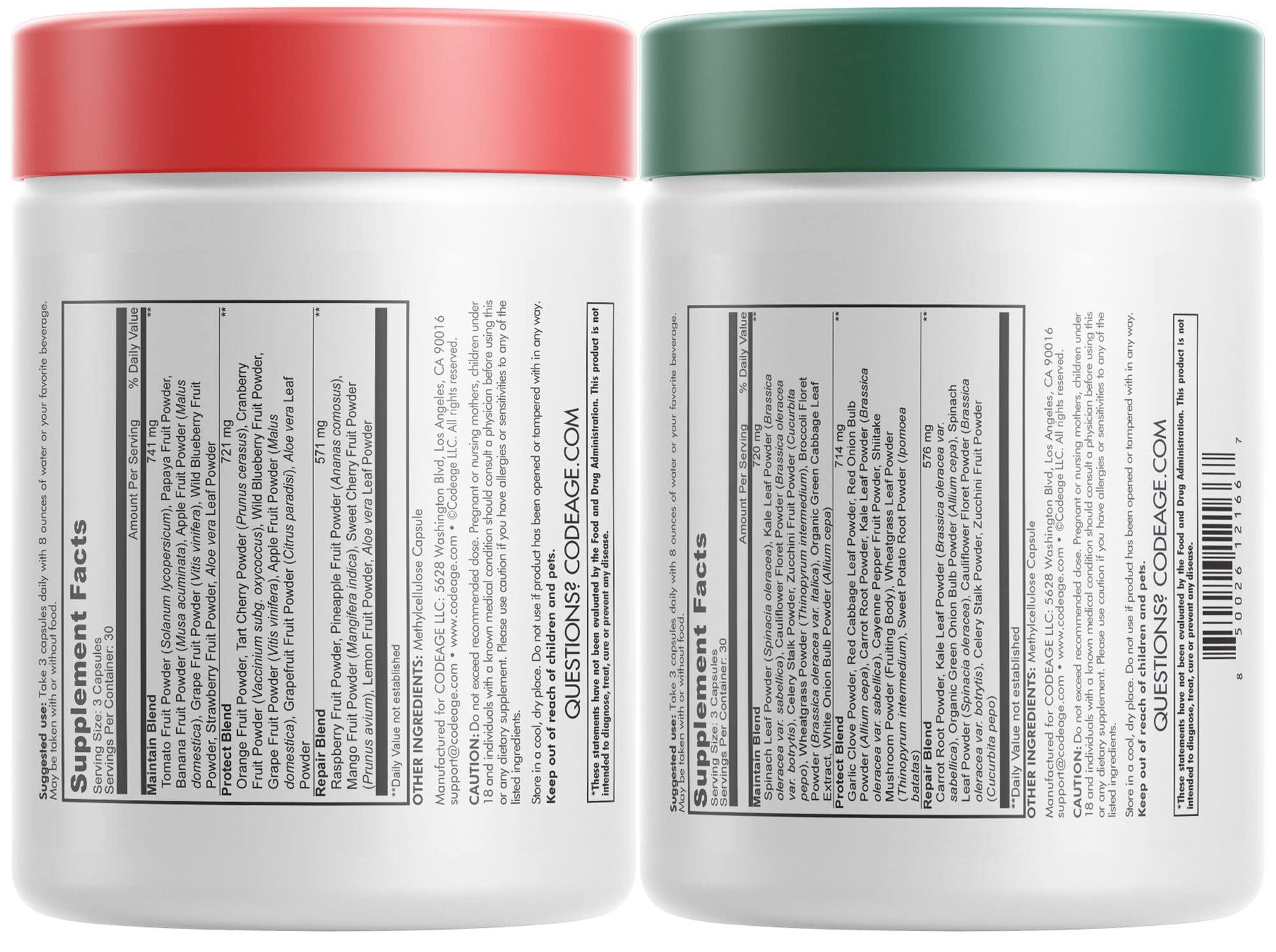 Codeage InstantFood Easy Veggies + Fast Fruits Bundle – Vegetable & Fruit Blend Capsule Supplement – Plant-Based Phytonutrient Formula – Vegan, Non-GMO – 180 Capsules CodeageAu supplements