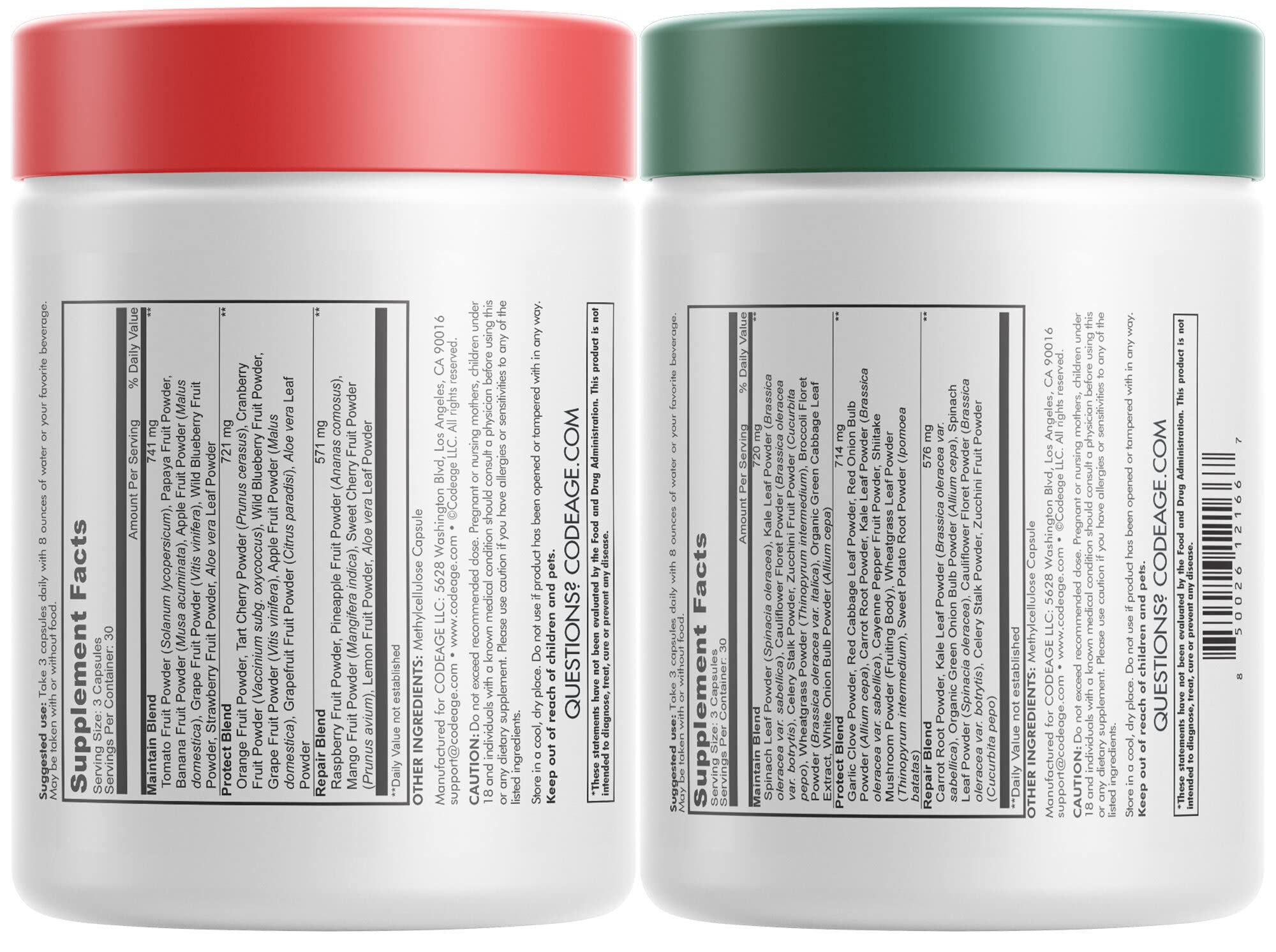 Codeage InstantFood Easy Veggies + Fast Fruits Bundle – Vegetable & Fruit Blend Capsule Supplement – Plant-Based Phytonutrient Formula – Vegan, Non-GMO – 180 Capsules CodeageAu supplements