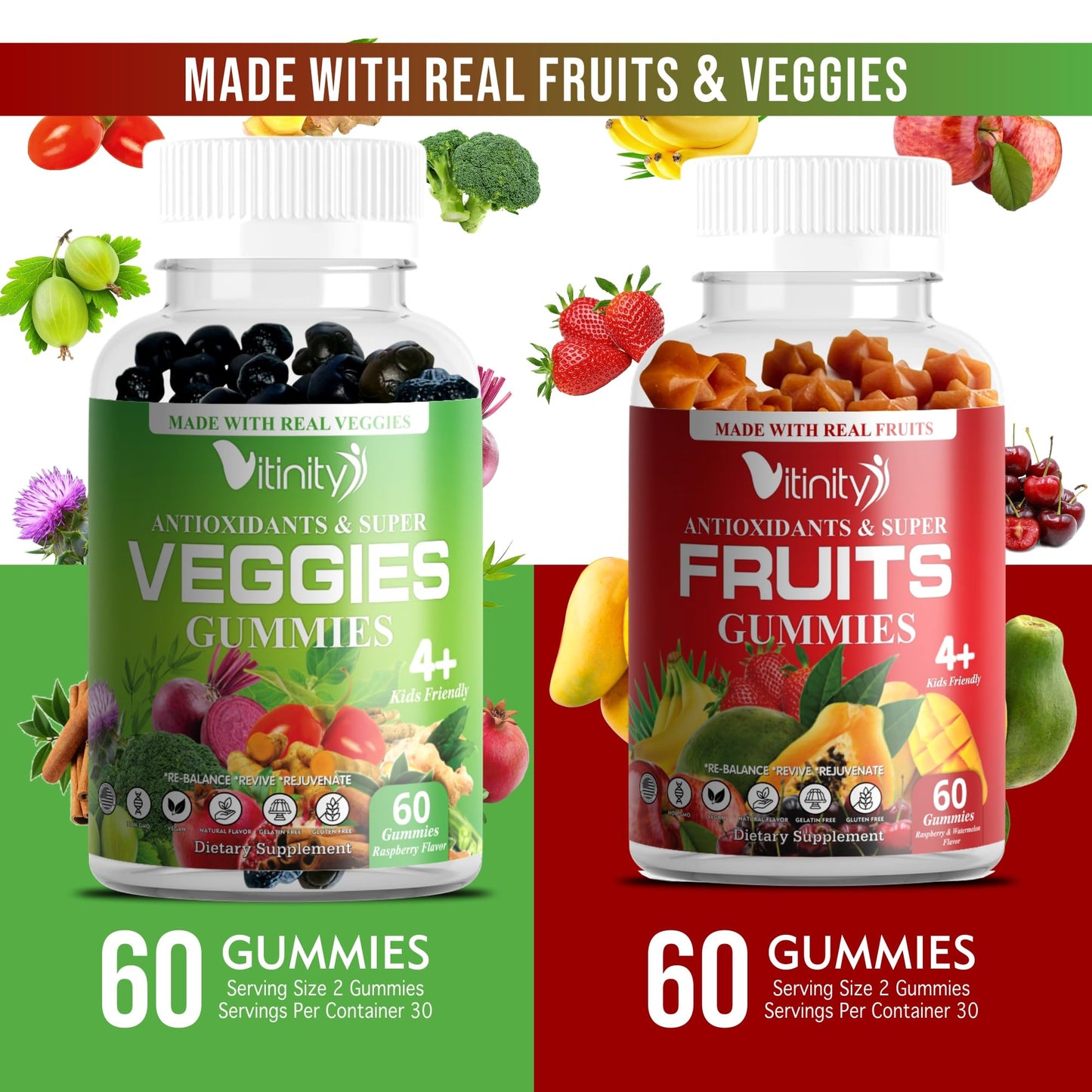VITINITY Made with Real Fruit-Real Veggie Gummies-Superfood Vegetable Vitamin Sup VITINITYUS supplements