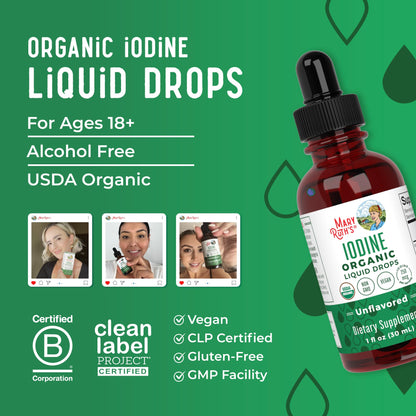 MaryRuth Organics Iodine Liquid Drops | Potassium Iodide | 1 Year Supply | 450 Servings | Thyroid Health | USDA Organic| MARYRUTH'SUS supplements