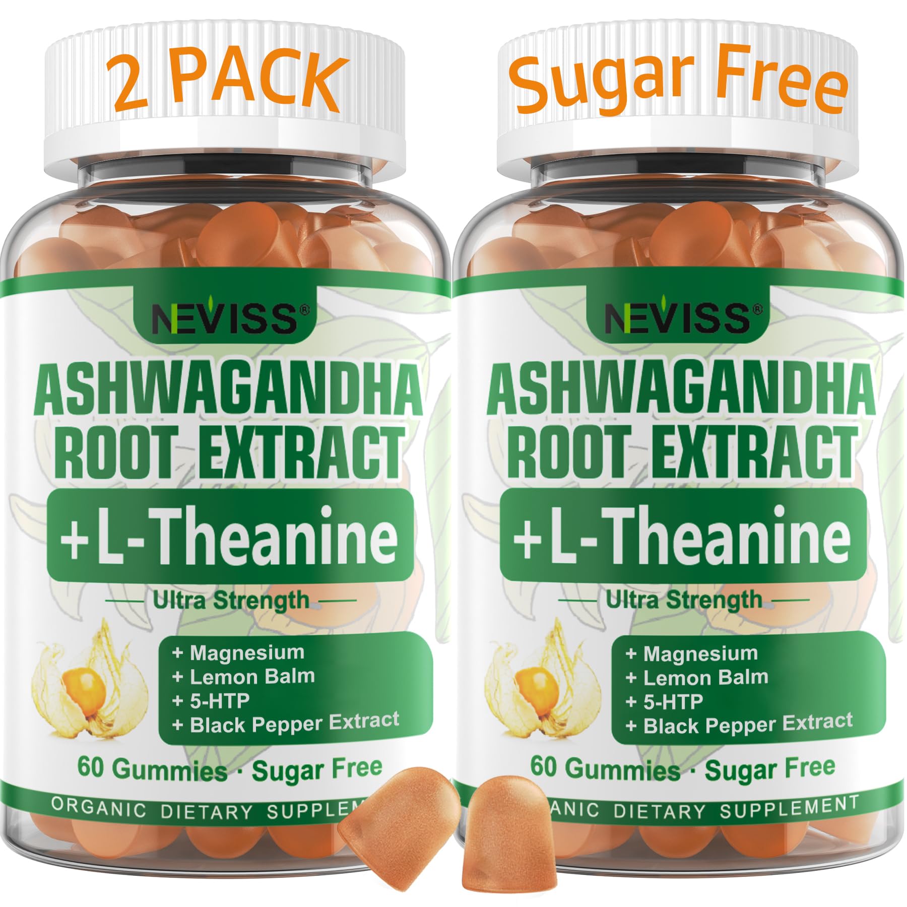 NEVISS Ashwagandha Gummies 2000mg, Feel Refreshed, Plus Proprietary Blend with L-Theanine, 5-HTP, Lemon Balm, Magnesium for Calm, Zzzs & Relaxation Support, 120 Count NEVISSAu supplements