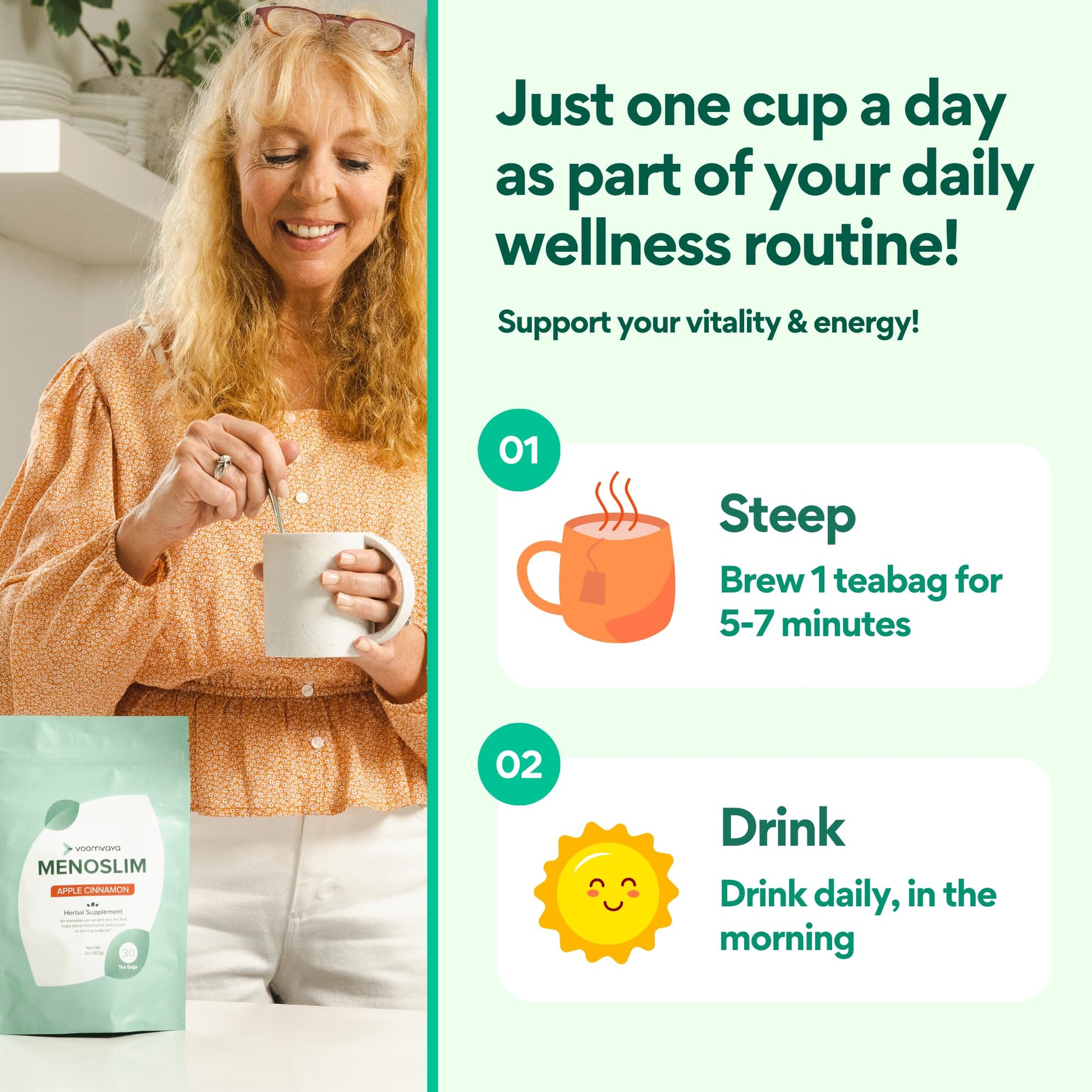 VoomVaya MenoSlim Tea – Menopause & Perimenopause Supplement for Women – Supports Healthy Metabolism & Overall Wellness – Acai Berry Flavor – 30 Tea Bags VoomVayaAu supplements