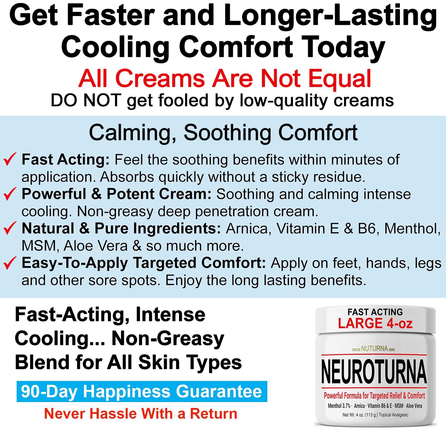 Nuturna Nerve Cream - Fast Acting Comfort for Feet, Hands, Legs & Toes - Ultra Strength Menthol, Arnica, Aloe Vera, MSM - Cooling Soothing Comfort - Non-Greasy, Paraben-Free - 4 oz NuturnaAu supplements