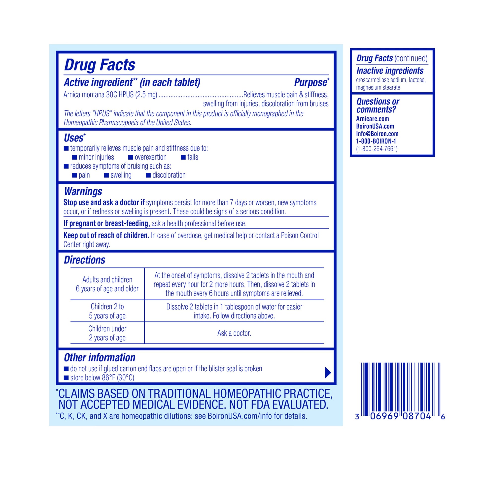 Boiron Arnica 30C Tablets for Pain Relief from Muscle Pain, Joint Soreness, Swelling from Injury or Bruises - 60 Count BoironAu supplements