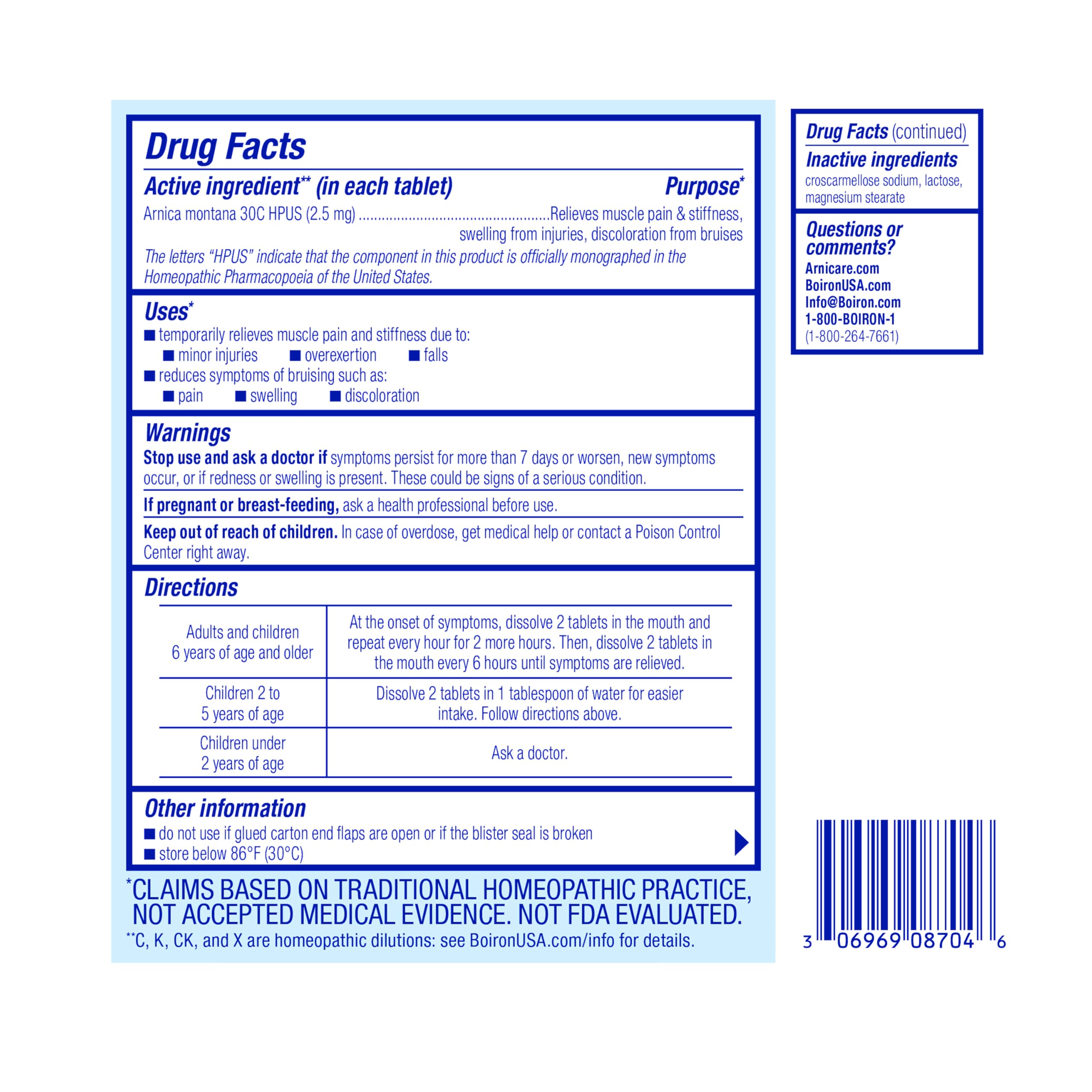 Boiron Arnica 30C Tablets for Pain Relief from Muscle Pain, Joint Soreness, Swelling from Injury or Bruises - 60 Count BoironAu supplements