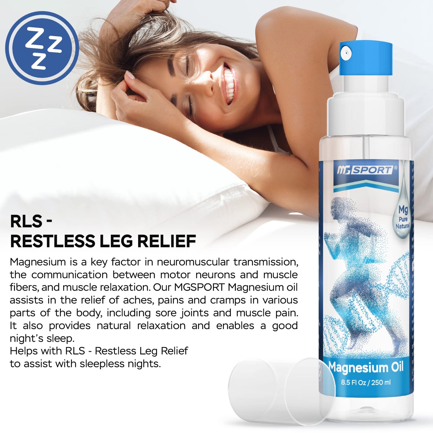 High Absorption Pure Magnesium Oil Spray – 250 ml – 100% Pure Magnesium Chloride MGSPORTUS supplements