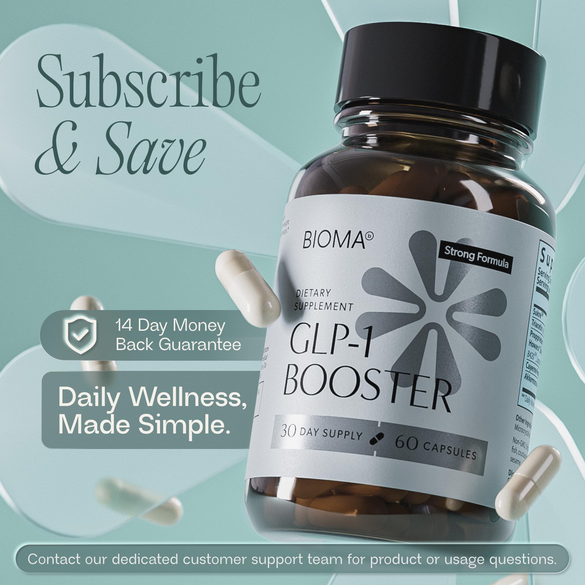 BIOMA GLP-1 Booster - Natural Appetite Control Supplement with Clinically Proven Probiotics, Prebiotics & Postbiotics - Support Weight Management & Satiety, (60 Capsules - 30 Day Supply) BIOMAAu supplements