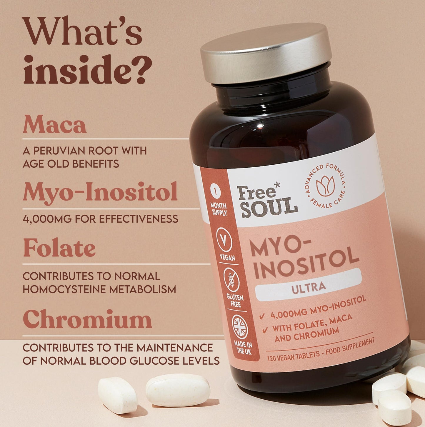 Free Soul Myo-Inositol Ultra Supplement with 4,000mg Myo-Inositol, 200ug Folate, 100ug Free SoulUS supplements