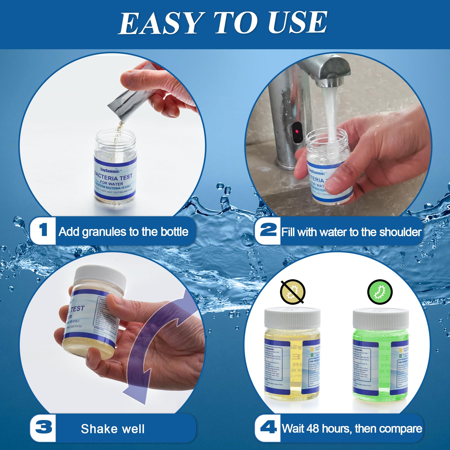 Drinking Water Bacteria Test Kit: 4 Tests Detecting Coliform E coli Bacteria - at Home Well Water Testing Kits for Drinking Water Pool Hot Tub Aquarium and More SaySummerAu supplements