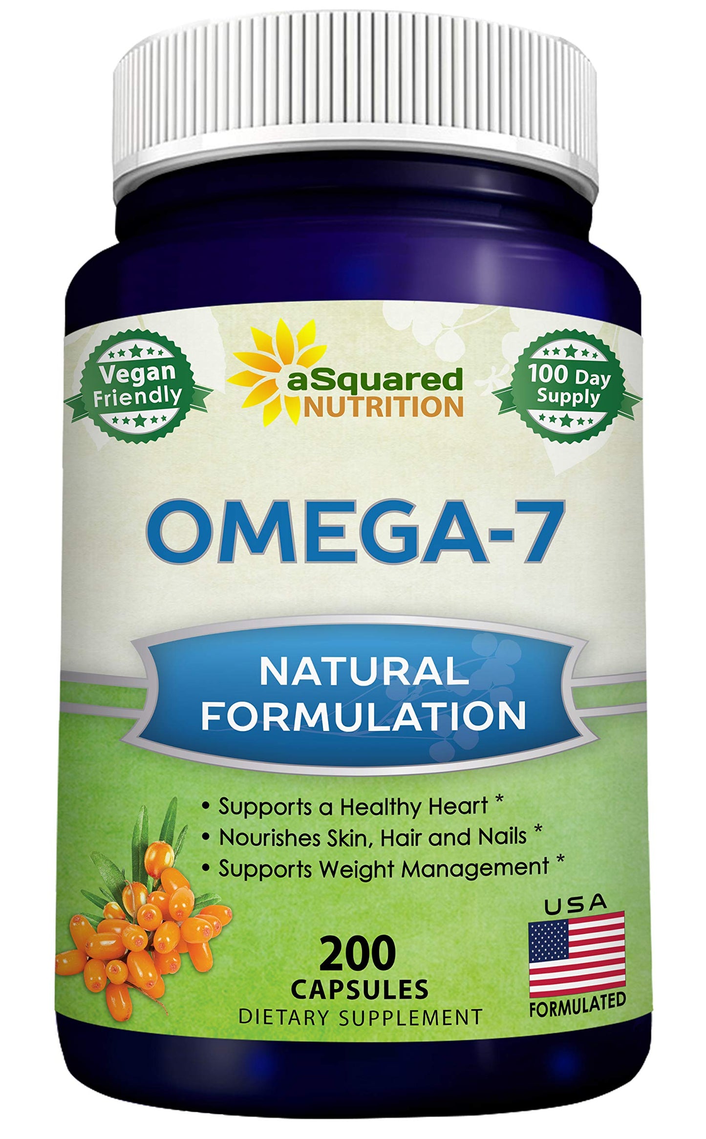 aSquared Nutrition Purified Omega 7 Fatty Acids-200 Capsules from Natural Sea Buckthorn aSquared NutritionUS supplements