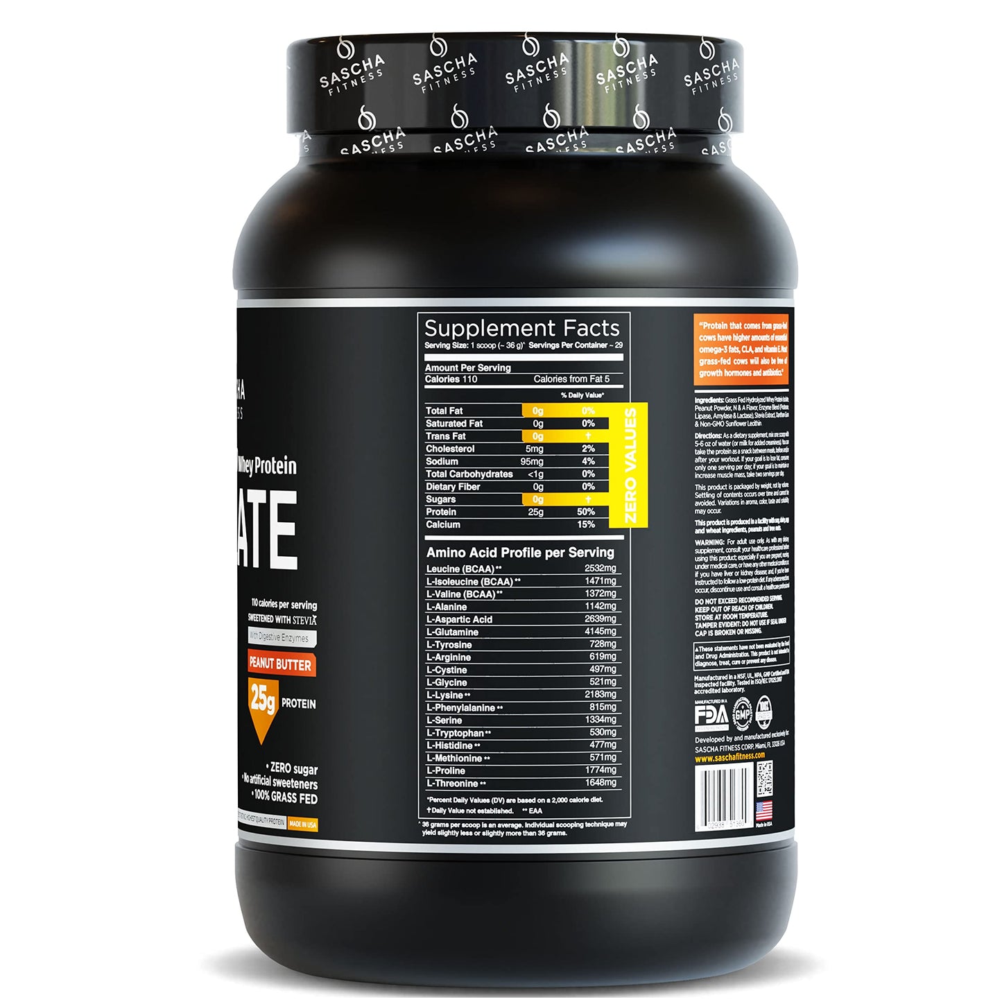 SASCHA FITNESS Hydrolyzed Whey Protein Isolate,100% Grass-Fed ,2.3 Pounds SASCHA FITNESSUS supplements