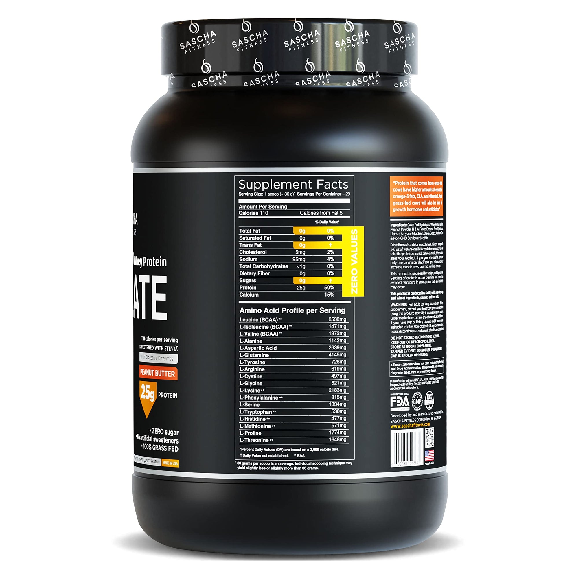 SASCHA FITNESS Hydrolyzed Whey Protein Isolate,100% Grass-Fed ,2.3 Pounds SASCHA FITNESSUS supplements