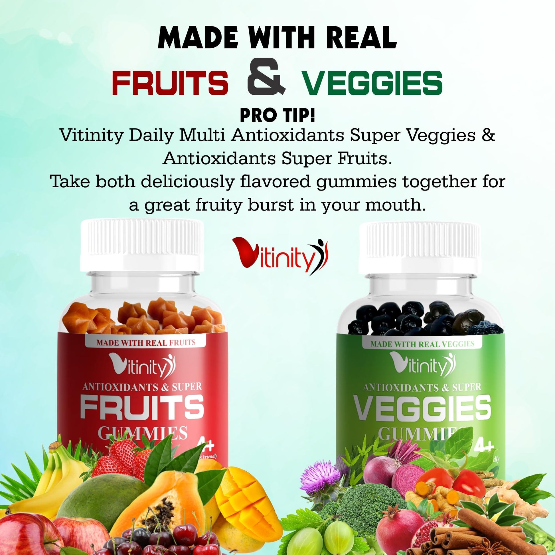VITINITY Made with Real Fruit-Real Veggie Gummies-Superfood Vegetable Vitamin Sup VITINITYUS supplements
