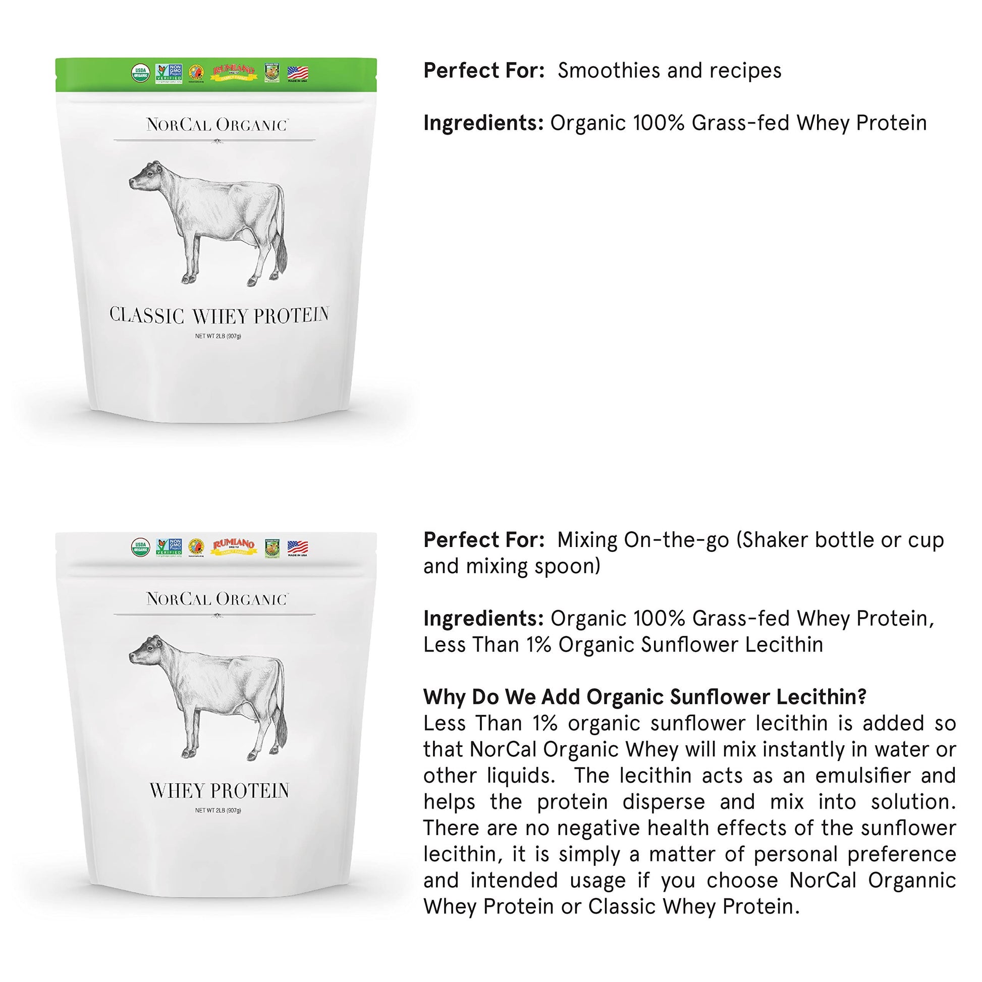 NorCal Organic Classic Whey Protein - 2lbs Bulk | 100% Grass-Fed & Finished NorCal OrganicUS supplements