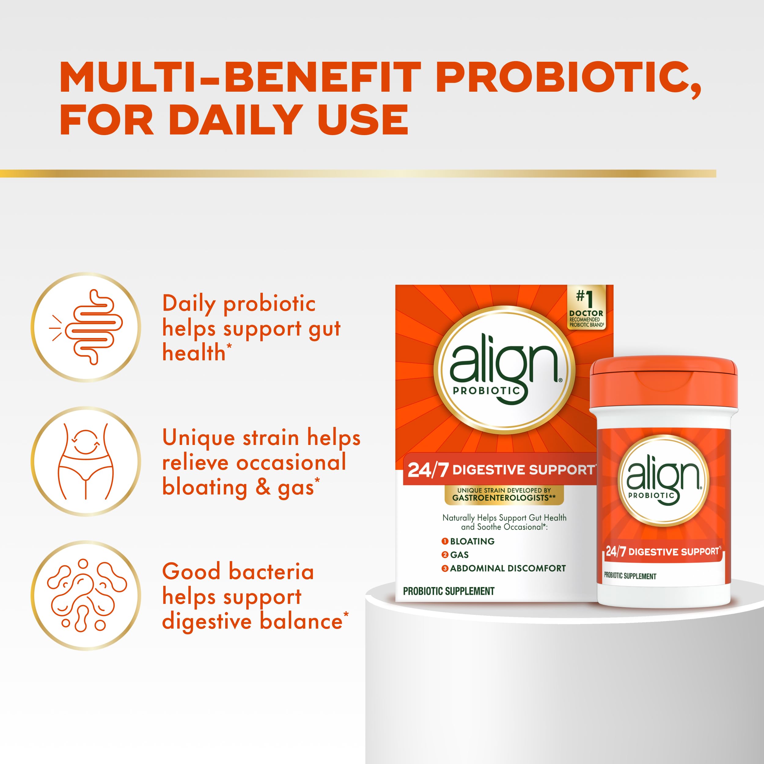 Align Probiotic, 24/7 Digestive Support*§, Probiotics for Women and Men, Probiotics for Digestive Health, Men and Womens Probiotic Capsules Help Relieve Occasional Bloating & Gas*, 14 Capsules AlignAu supplements