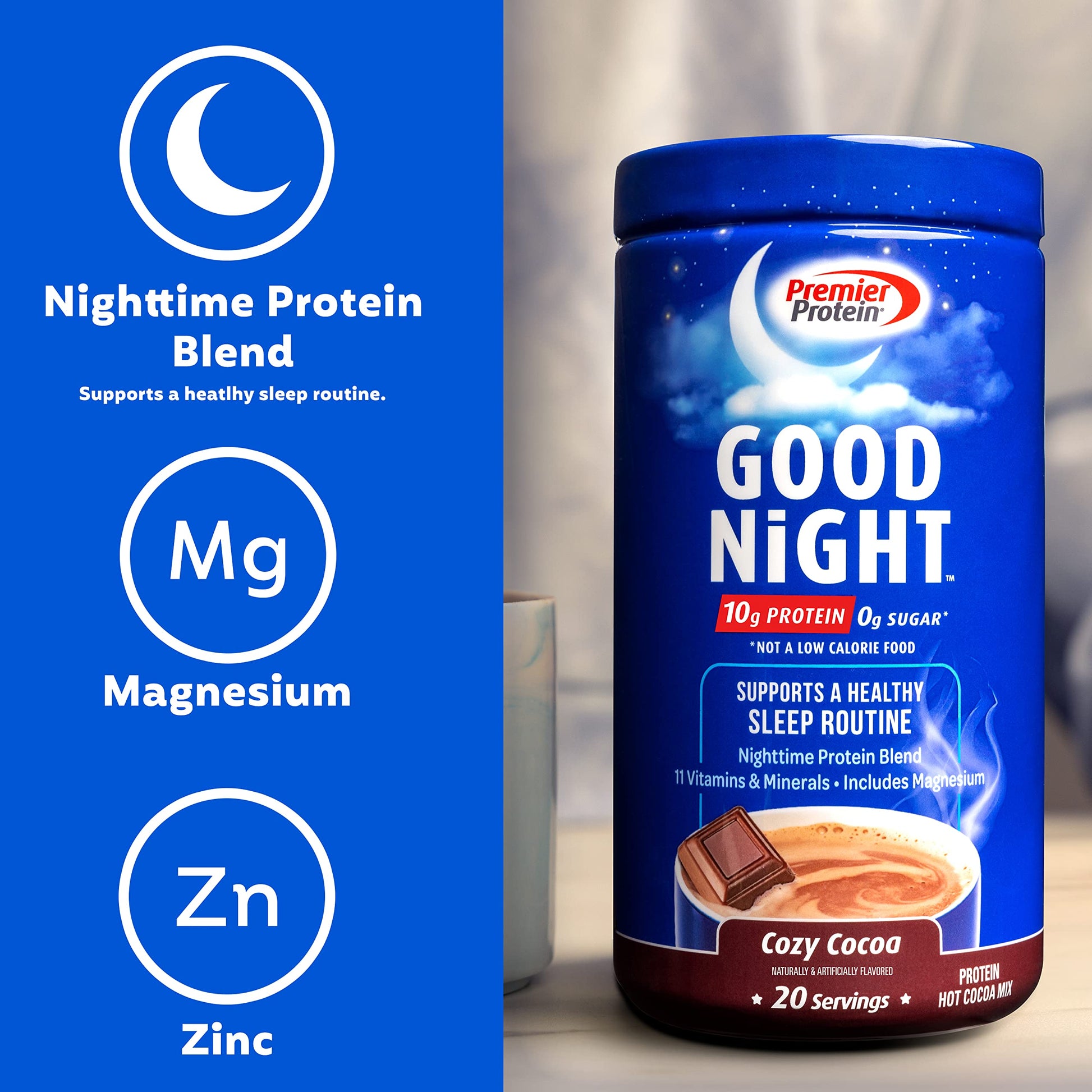 Premier Protein Good Night Protein Powder, Hot Cocoa Mix, 10g Protein, 0g Sugar Premier ProteinUS supplements