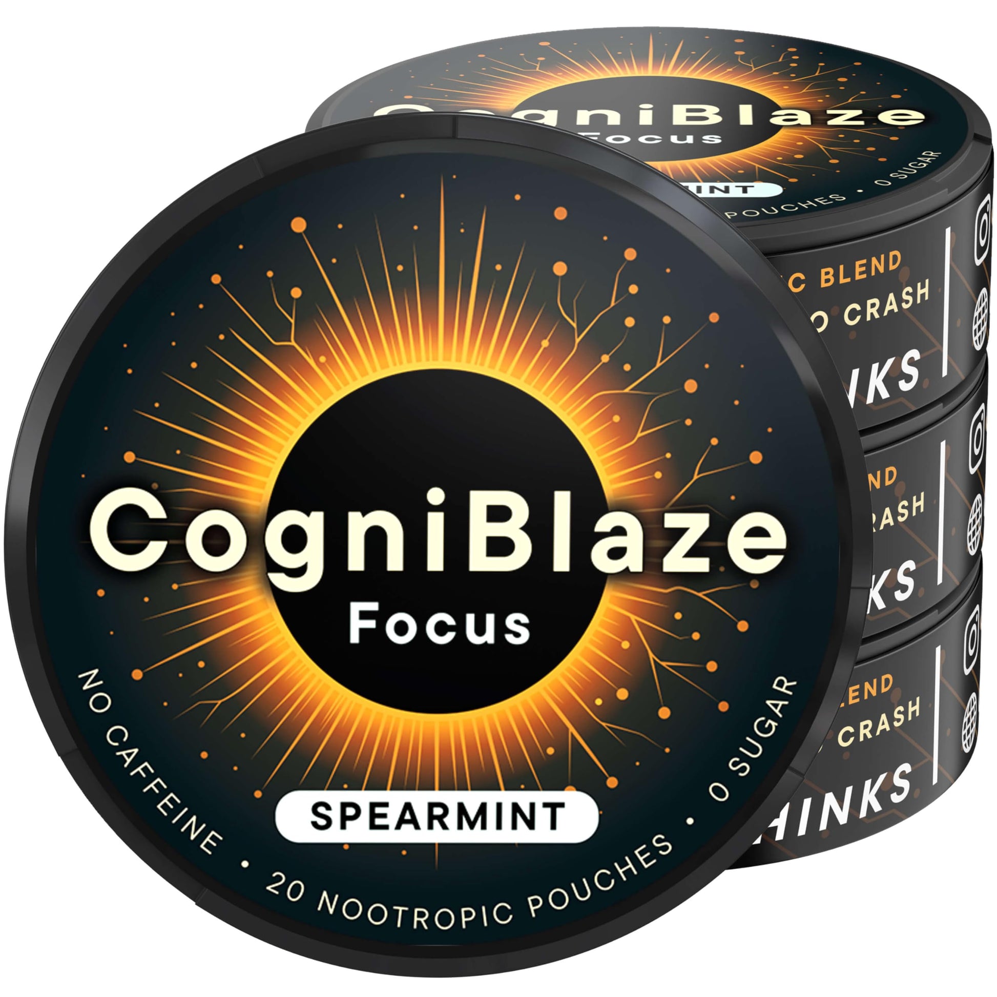 CogniBlaze Nootropic Pouches Caffeine Free (Spearmint) | 80 Focus Pouches for Clarity | 4 Pack (20 Per Can) | Mental Energy Pouches | 25mcg Huperzine A per Nootropic Pouch | Zero Calories CogniBlazeAu supplements