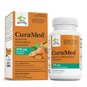 Terry Naturally CuraMed 375mg - Antioxidant Supplement for Brain & Immune Health Support - Dietary Supplement with Curcumin & Turmeric Essential Oil - Herbal Liver Support - 120 Softgels Terry NaturallyAu supplements