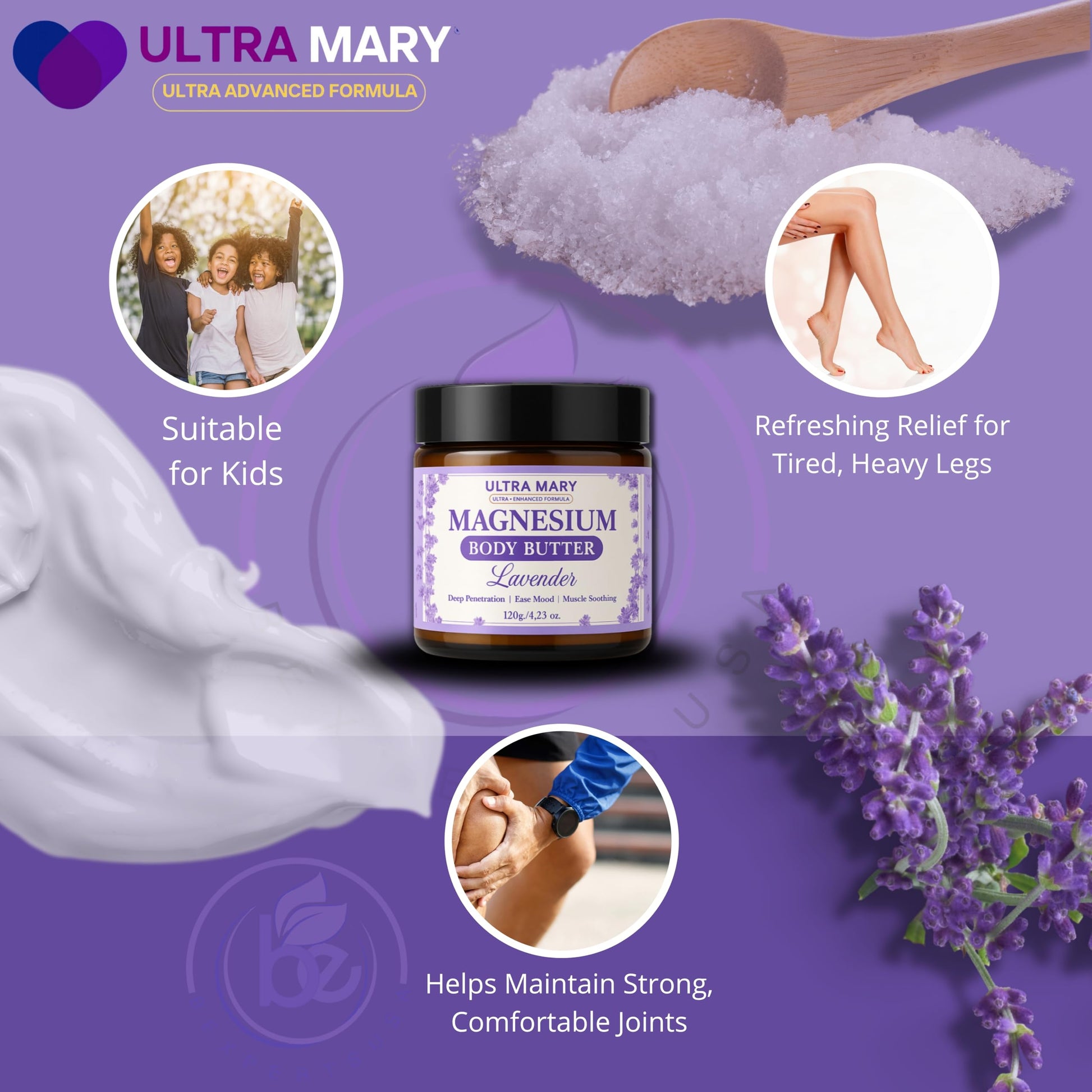 Nighttime Magnesium Cream for Pain, Nerve & Leg Cramps - Magnesium Body Butter for Sleep with Shea Butter, Jojoba Oil, Coconut Extract & Dandelion - Lavender Magnesium Lotion for Kids - 4.23oz ULTRA MARYAu supplements