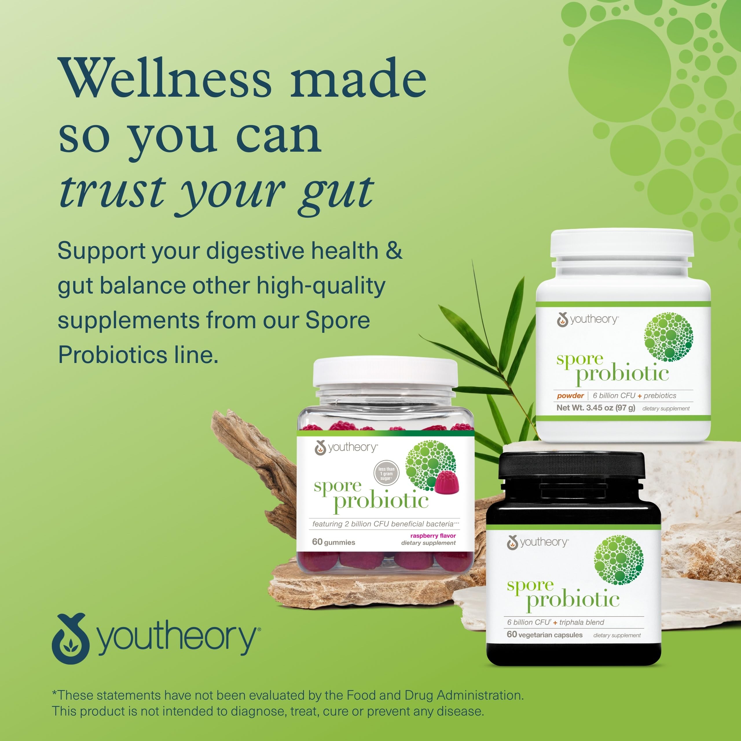 Youtheory Spore Probiotic - Helps Gut Health* - 6 Billion CFU with Prebiotics - Supports Regular Bowel Movement & Diarrhea Relief* - Shelf Stable - 60 Vegetarian Capsules (30-Day Supply) YoutheoryAu supplements
