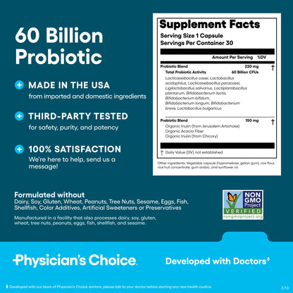 Physician's CHOICE Probiotics 60 Billion CFU - 10 Strains + Organic Prebiotics - Immune, Digestive & Gut Health - Supports Occasional Constipation Physician's CHOICEUS supplements