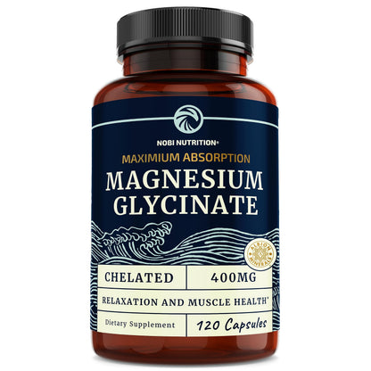 Magnesium Glycinate 400mg | Chelated Bisglycinate for Muscle Relaxation, Bones Nobi NutritionUS supplements