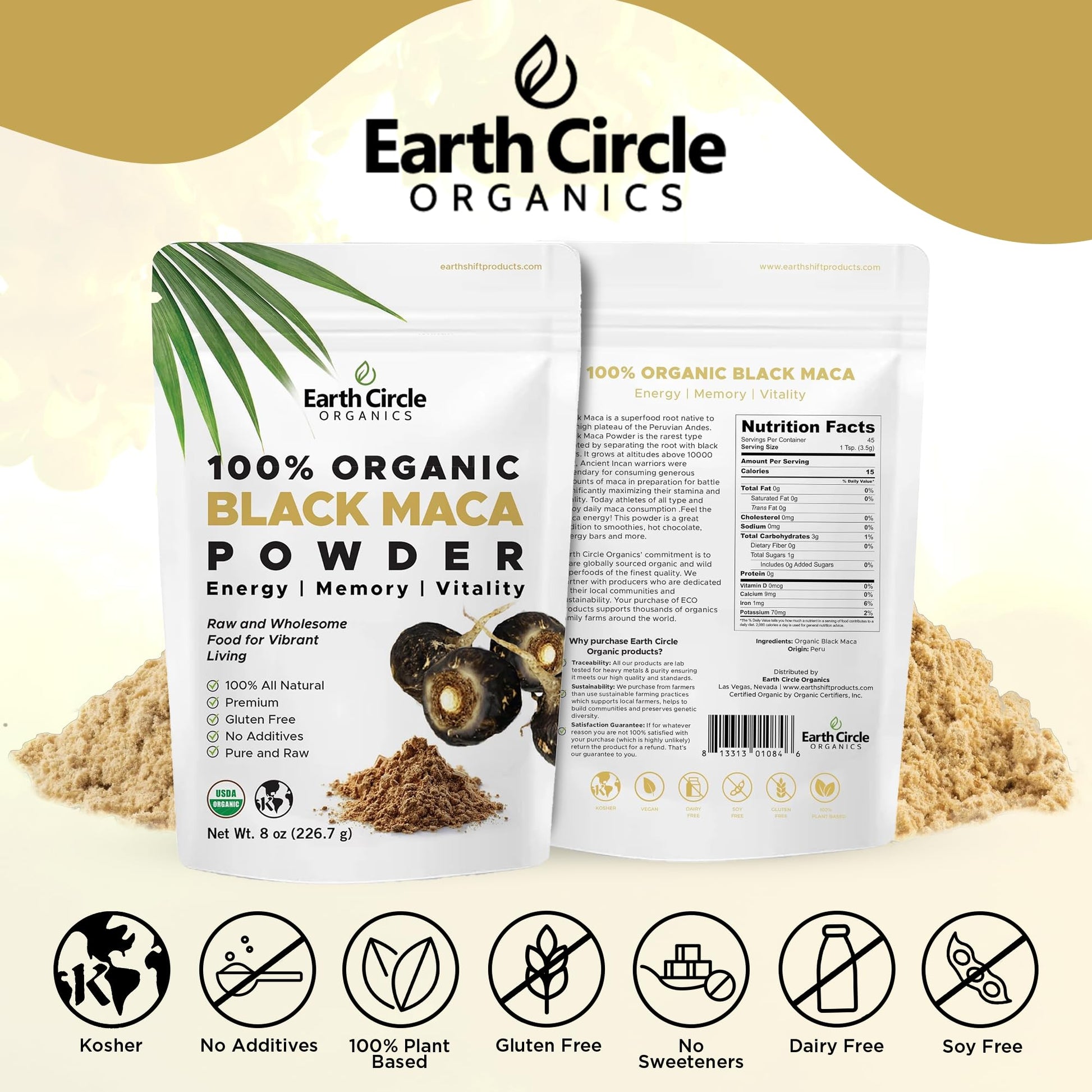 Organic Black Maca Peruvian Root Powder | Black Maca Root for Men | Natural Supplement | Essential Vitamins, Minerals & Fatty Acids Improved Energy | Immune Support (8oz, Pack of 1) Earth Circle OrganicsAu supplements