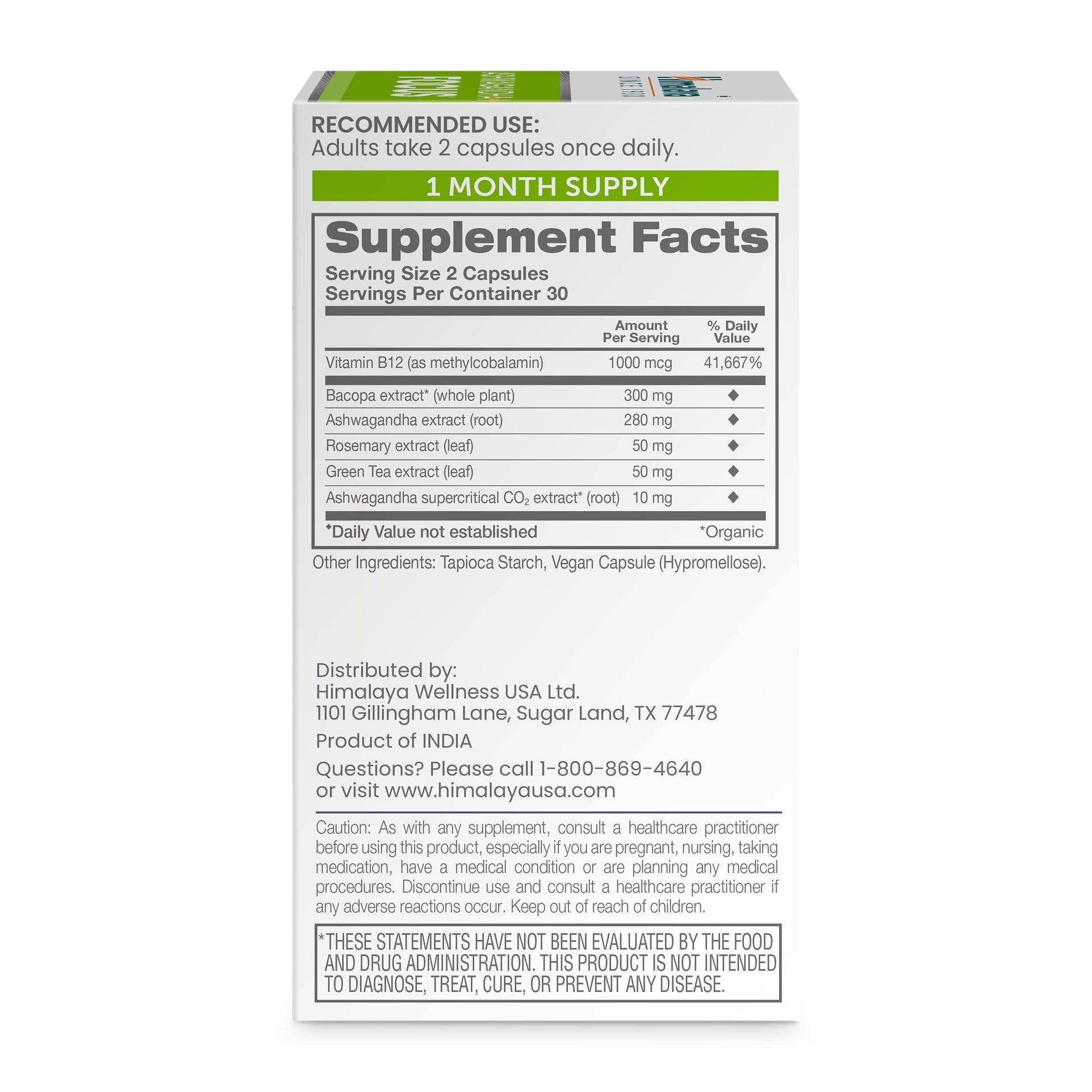 Himalaya Ashwagandha+ Focus - Herbal Focus Supplement with B12, Rosemary, Green Tea, and Bacopa Nootropics for Memory and Clarity - Vegan, Non-GMO, Gluten Free, 1690 mg, 60 Caplets HimalayaAu supplements