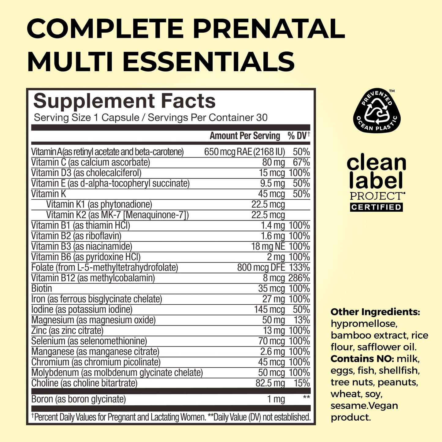 HUM Complete Prenatal Multivitamin for Women with Folate, DHA, and Choline, 23 Nutrients for Daily Support, Gluten Free, Non GMO Supplement for Pre, During, and Post Pregnancy, 30 Vegan Capsules HUMUS supplements
