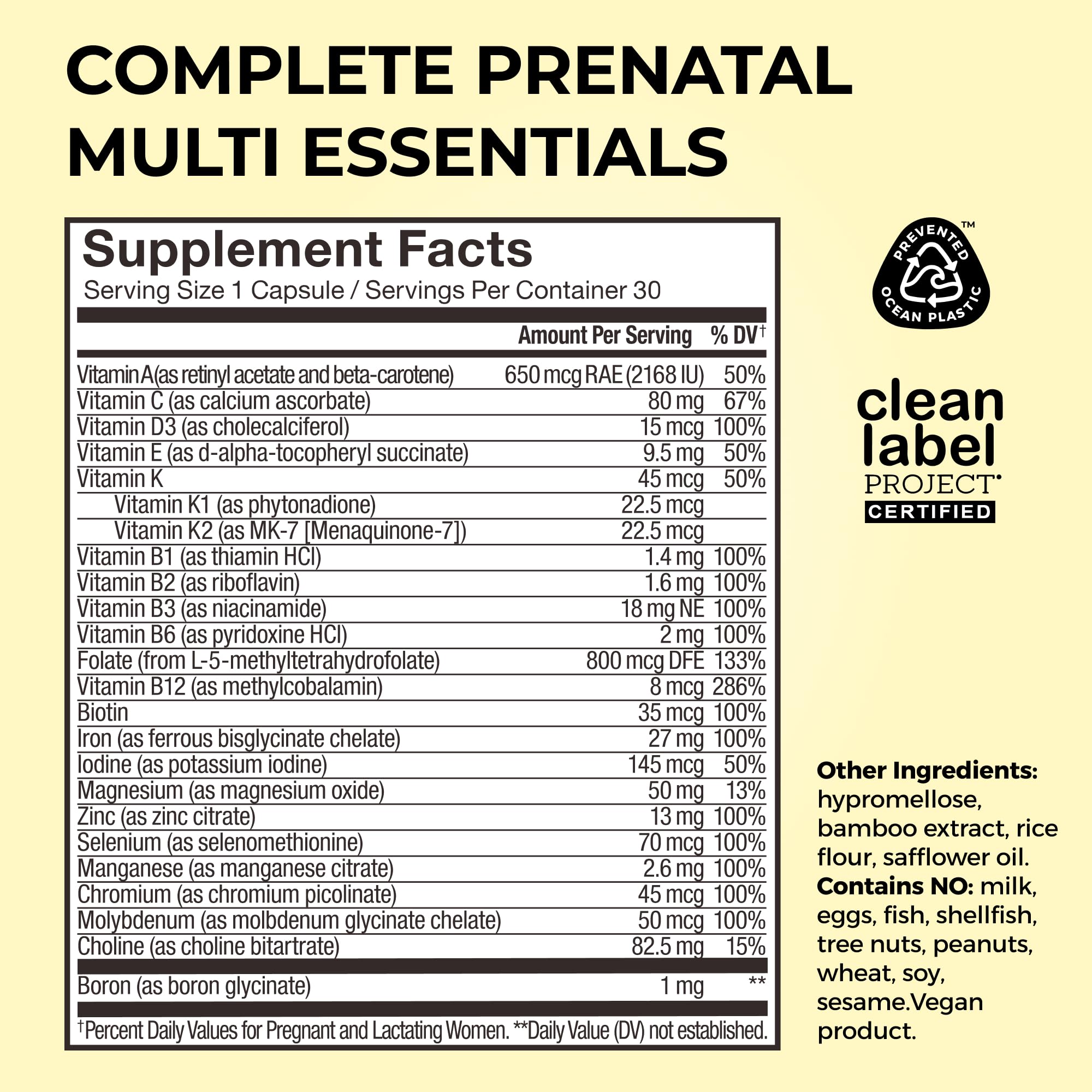 HUM Complete Prenatal Multivitamin for Women with Folate, DHA, and Choline, 23 Nutrients for Daily Support, Gluten Free, Non GMO Supplement for Pre, During, and Post Pregnancy, 30 Vegan Capsules HUMUS supplements