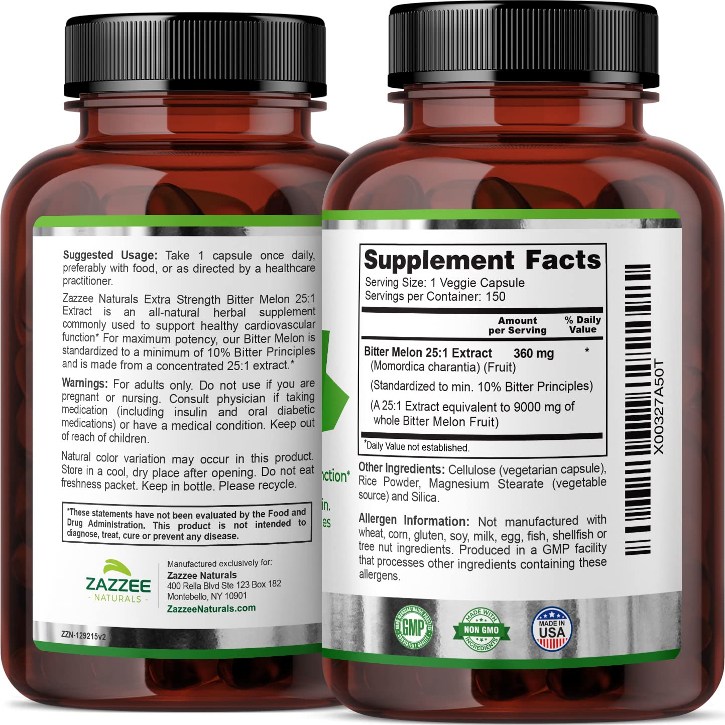 Zazzee Extra Strength Bitter Melon 25:1 Extract, 9000 mg Strength, 10% Bitter Principles ZazzeeAu supplements