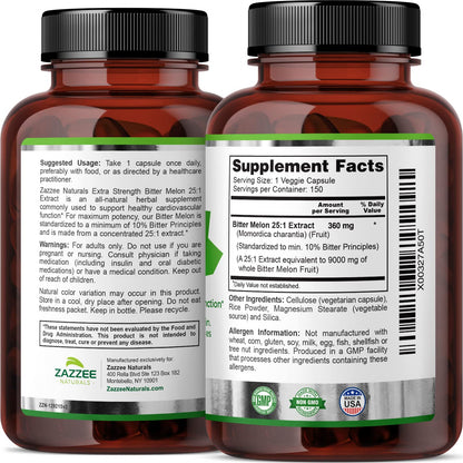 Zazzee Extra Strength Bitter Melon 25:1 Extract, 9000 mg Strength, 10% Bitter Principles ZazzeeUS supplements