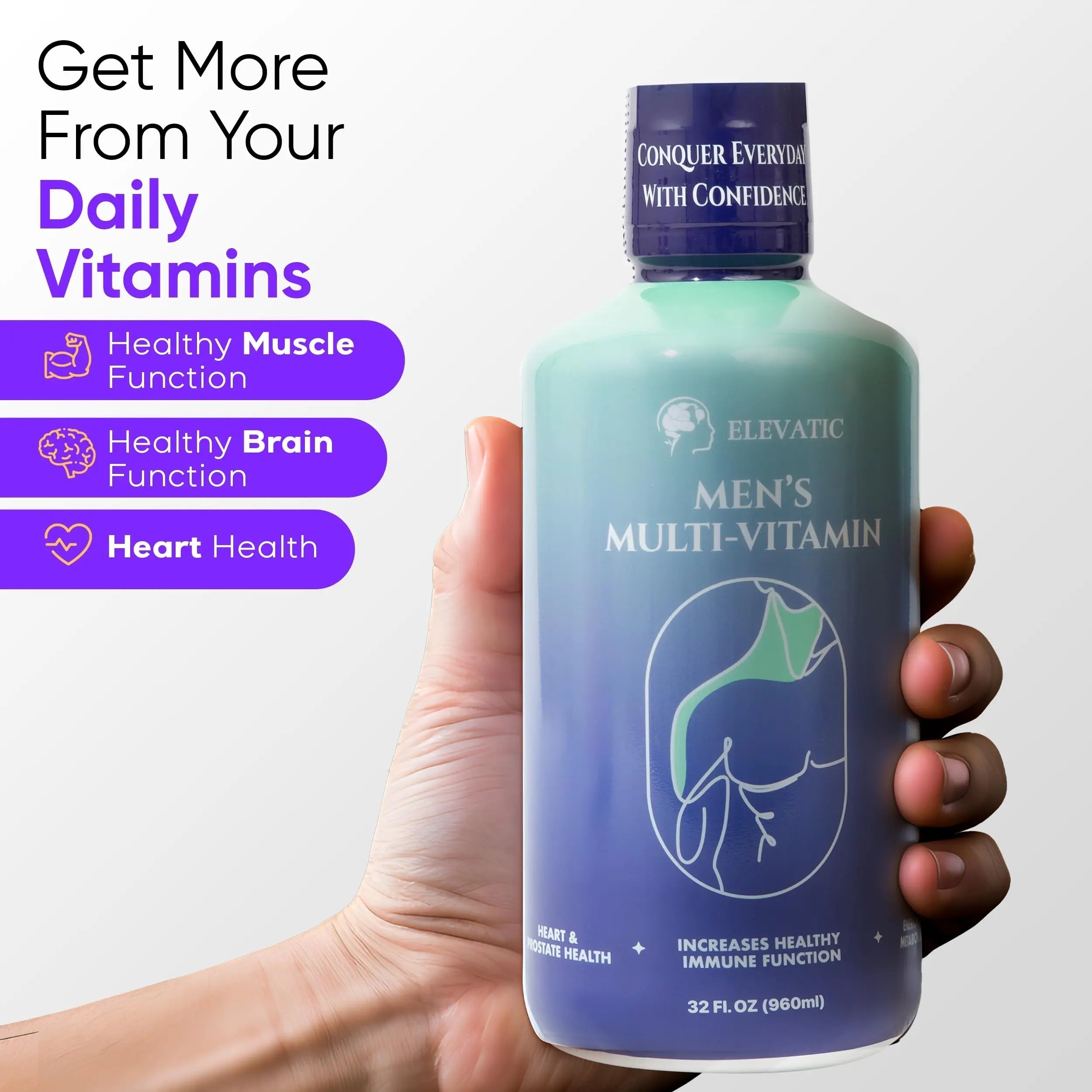Elevatic Multivitamin for Men | 32 Fl.oz (960ml) | Superior Tasting | All Natural | Energy Booster Liquid Multivitamin ElevaticAu supplements