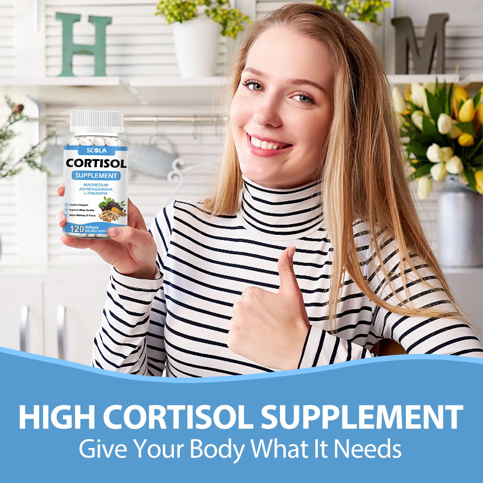 SCOLA Cortisol Supplement for Women and Men with Magnesium, Ashwagandha/L-Theanine, Cortisol Detox Manager, Cortisol Reducer Supports Relaxation & Calm, Mood, Sleep, 120 Count SCOLAAu supplements