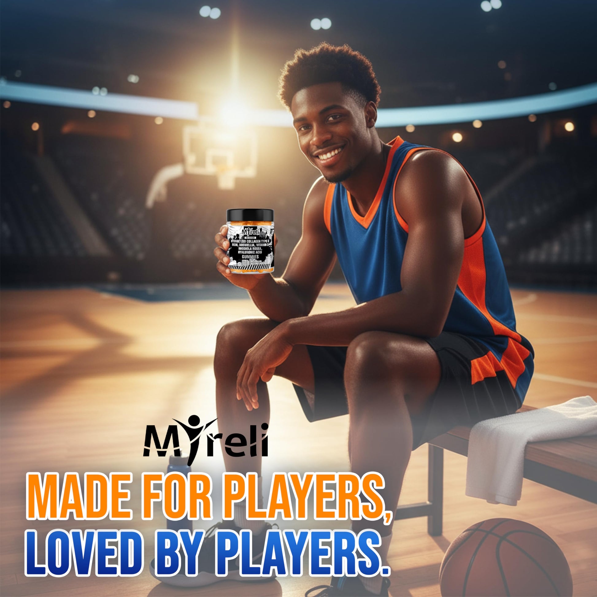 MYRELI Hydrolyzed Collagen Type II 500mg, MSM 700mg, Boswellia 200mg, Vitamin C 400mg, Rhodiola 100mg, Hyaluronic Acid 100mg, Joint Mobility, Flexibility, Basketball Athletes, Vegan, Non GMO, 60 Gummy MYRELIAu supplements