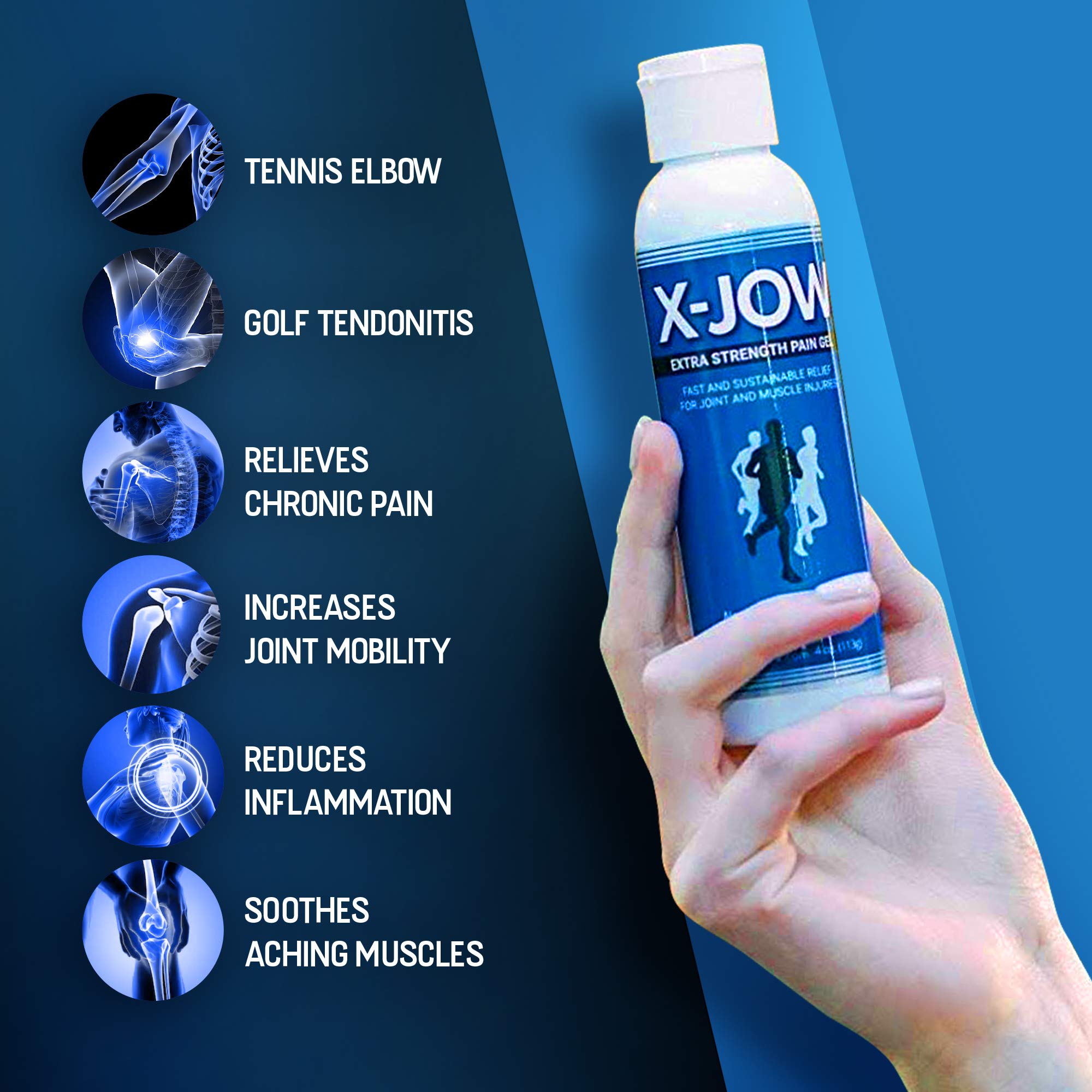 HerbX X-Jow Extra Strength Pain Relief Gel 4 oz - Herbal Massage Gel for Massage Therapy and Sports - Pain Terminator Cream for Muscles, Shoulders, and Joints Inflammation, Soreness and Discomfort x-jowAu supplements