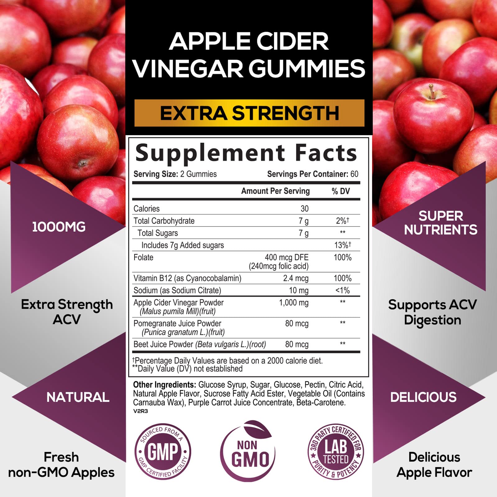 Nature's Nutrition Apple Vinegar Gummy for Weight Loss 1000mg - Vegan Apple Cider Vinegar Nature's NutritionUS supplements