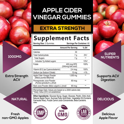 Nature's Nutrition Apple Vinegar Gummy for Weight Loss 1000mg - Vegan Apple Cider Vinegar Nature's NutritionUS supplements
